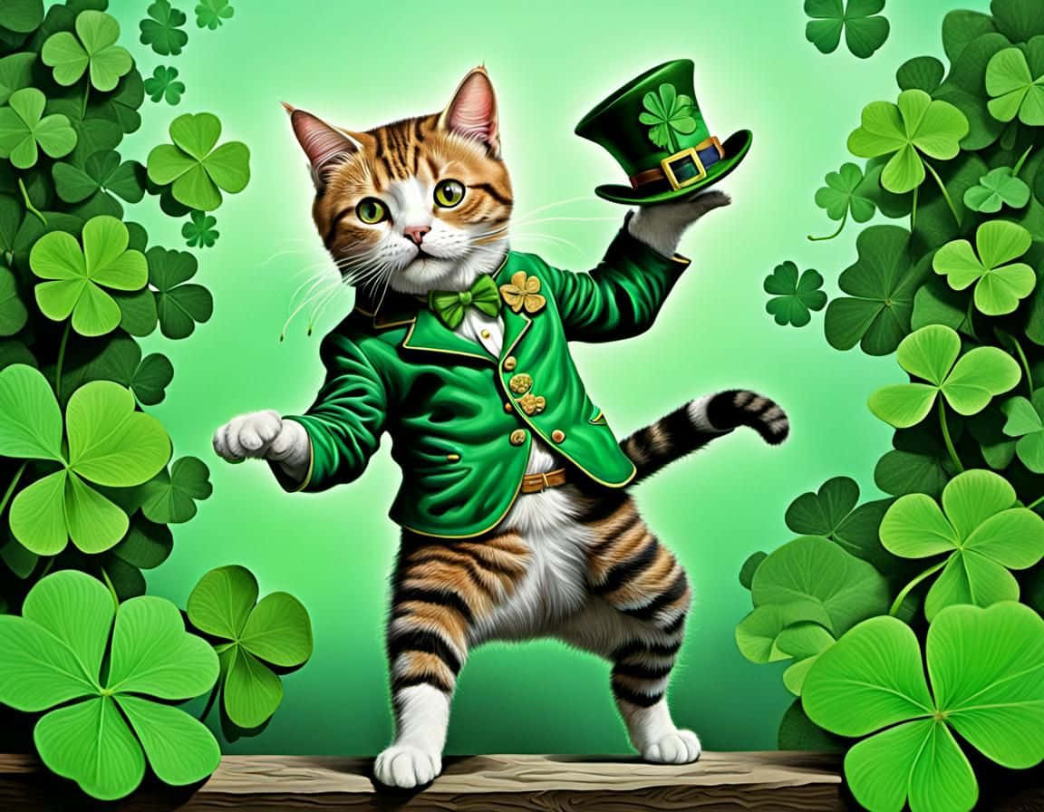 圣帕特里克节_跳舞的猫_插图 壁纸