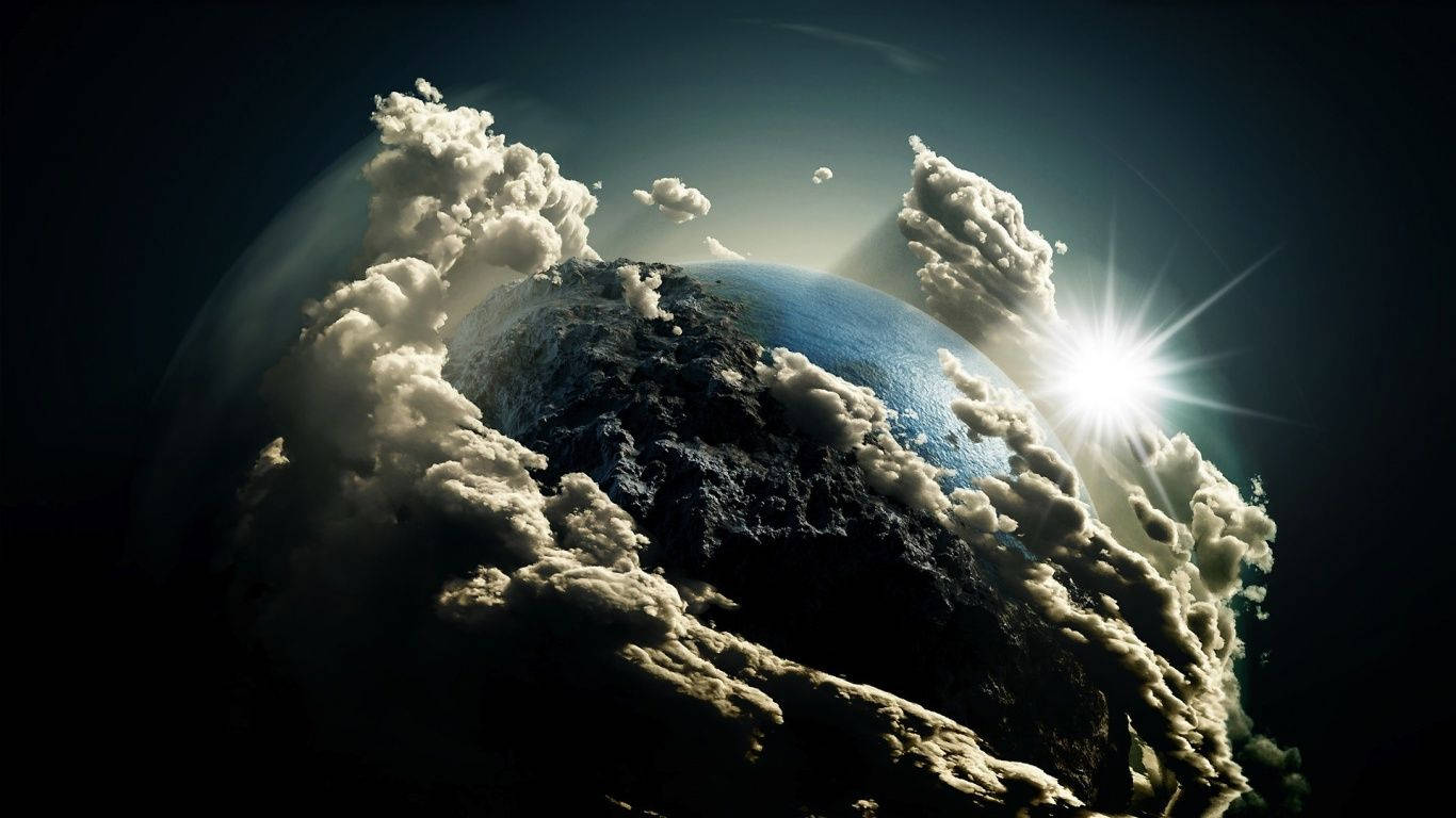 地球在黑暗太空中令人惊叹的俯瞰图 壁纸