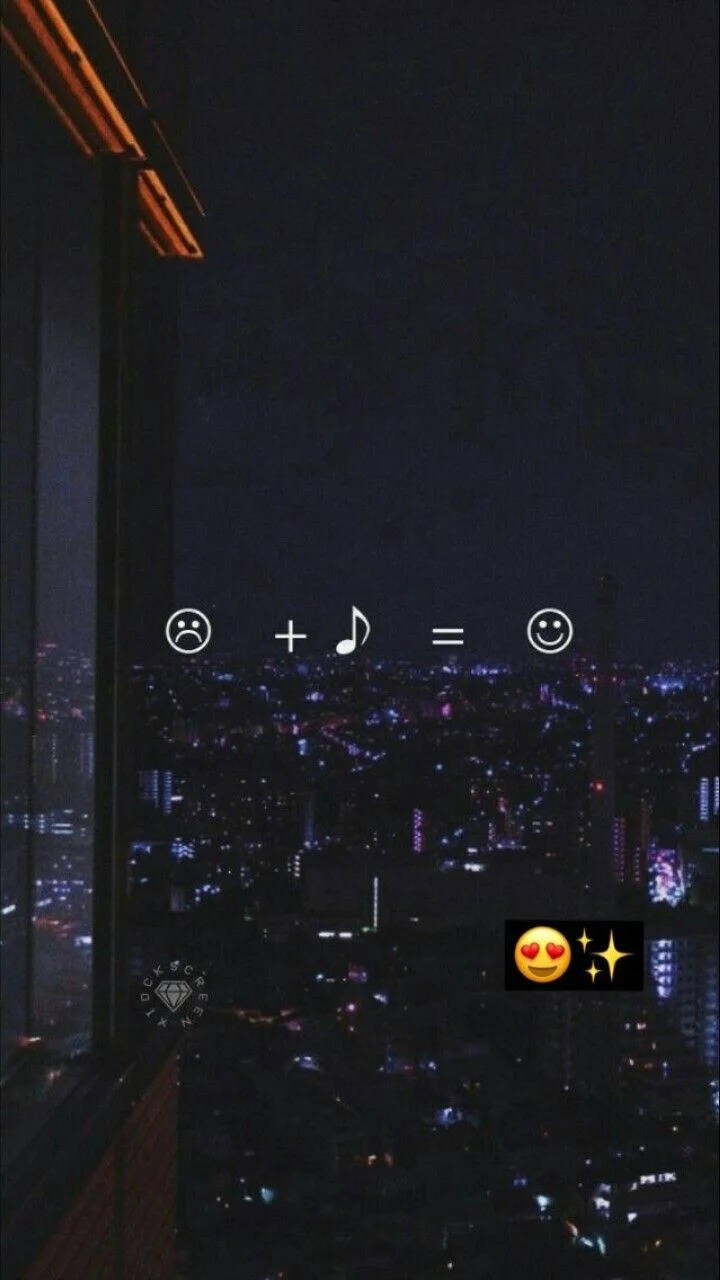 城市夜景上的美学音乐表情符号 壁纸