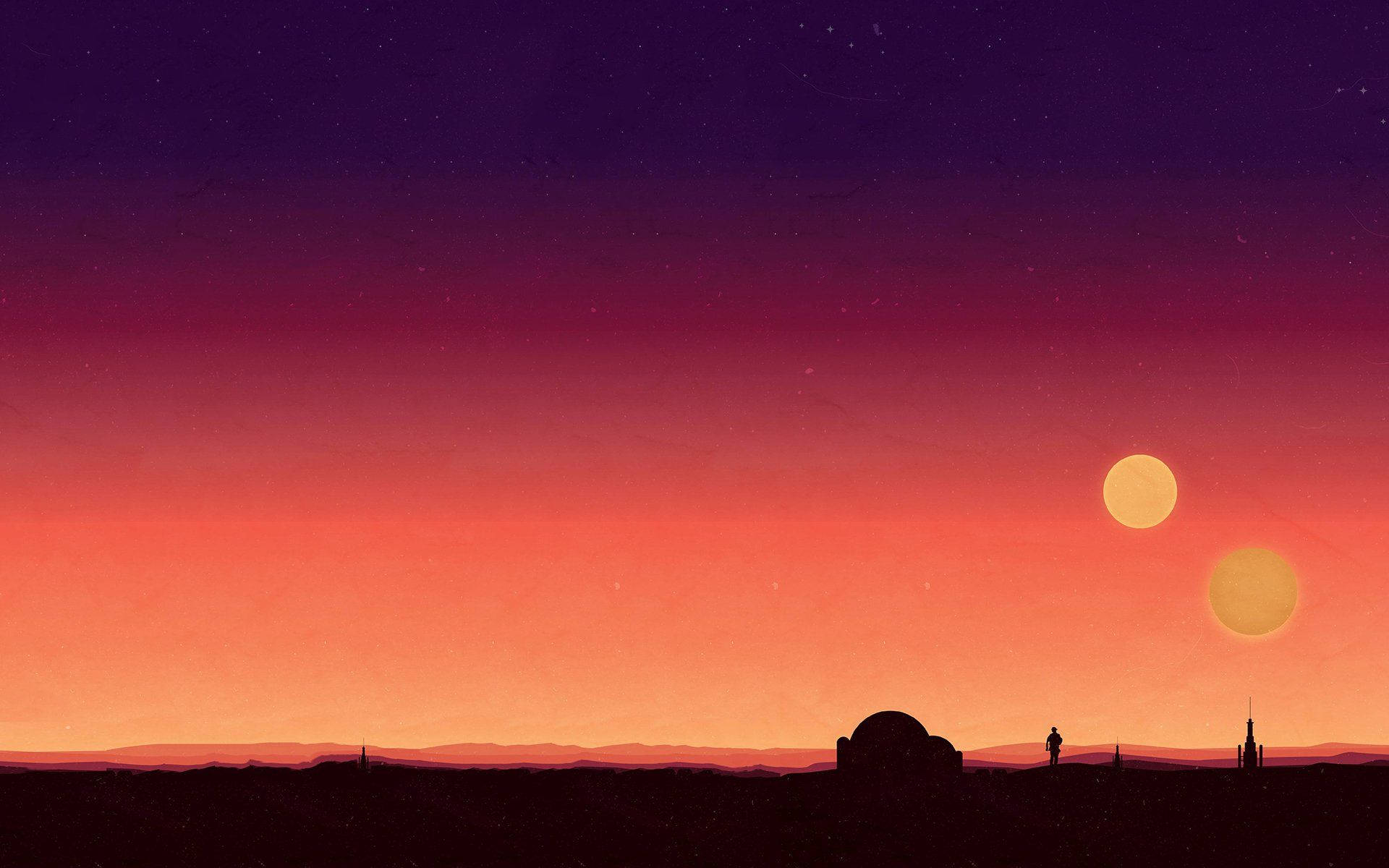 塔图因双日落星球大战风景 壁纸
