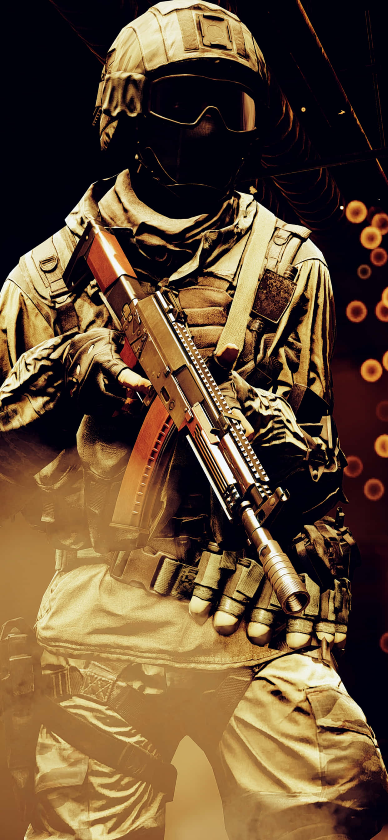 士兵在黑暗背景前持枪 壁纸