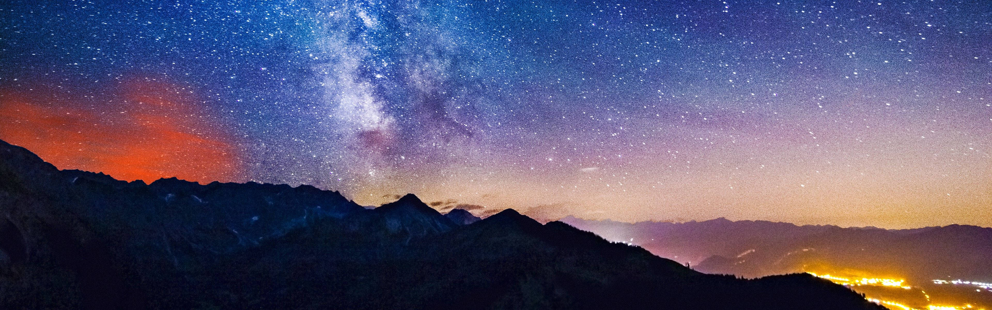 壮丽星空夜景双屏壁纸 壁纸