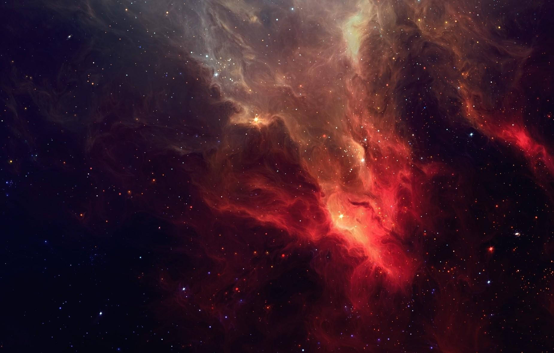 不规则红色星系星云与恒星的惊艳壁纸