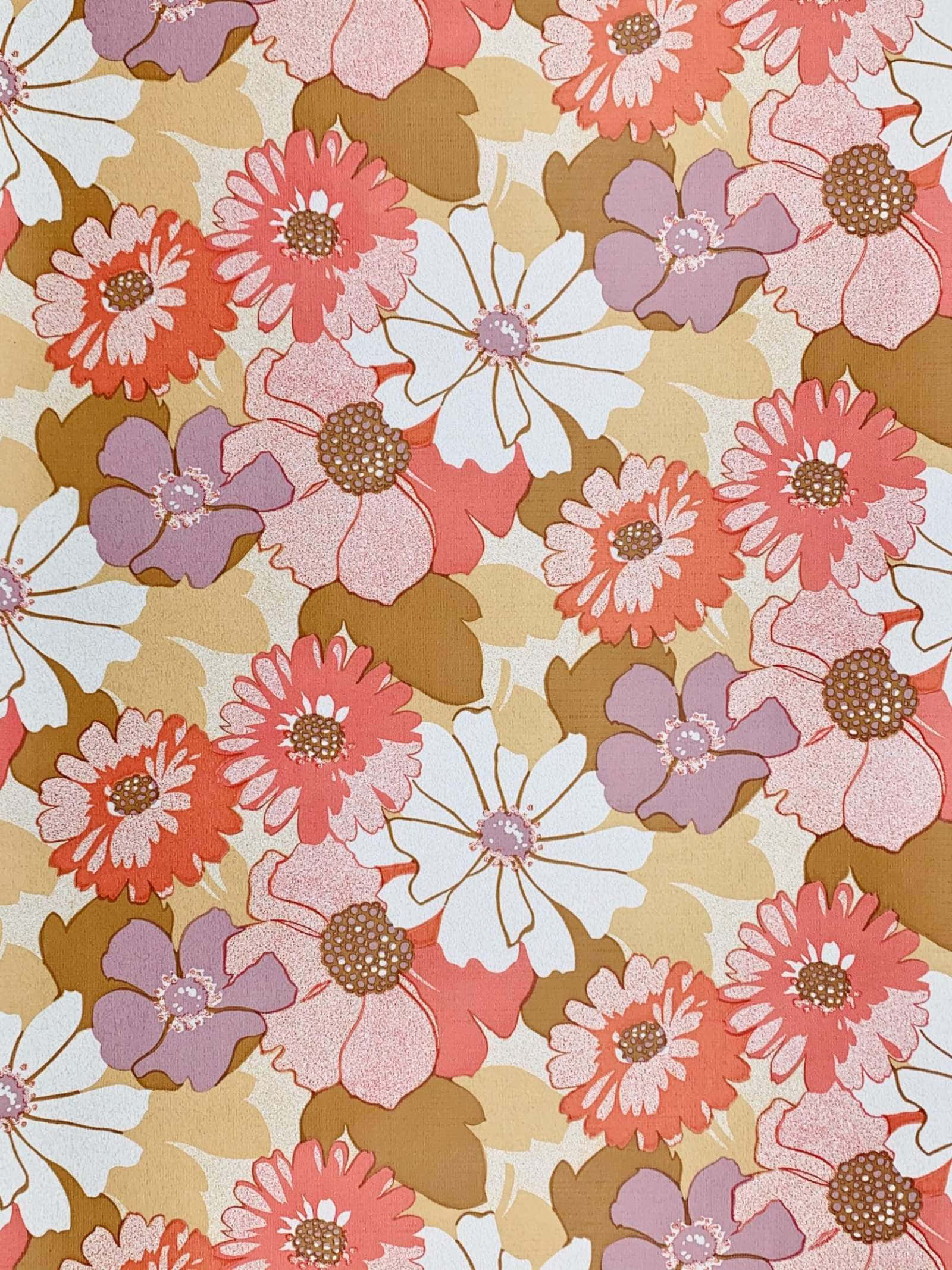 复古70年代粉彩花卉电话 壁纸