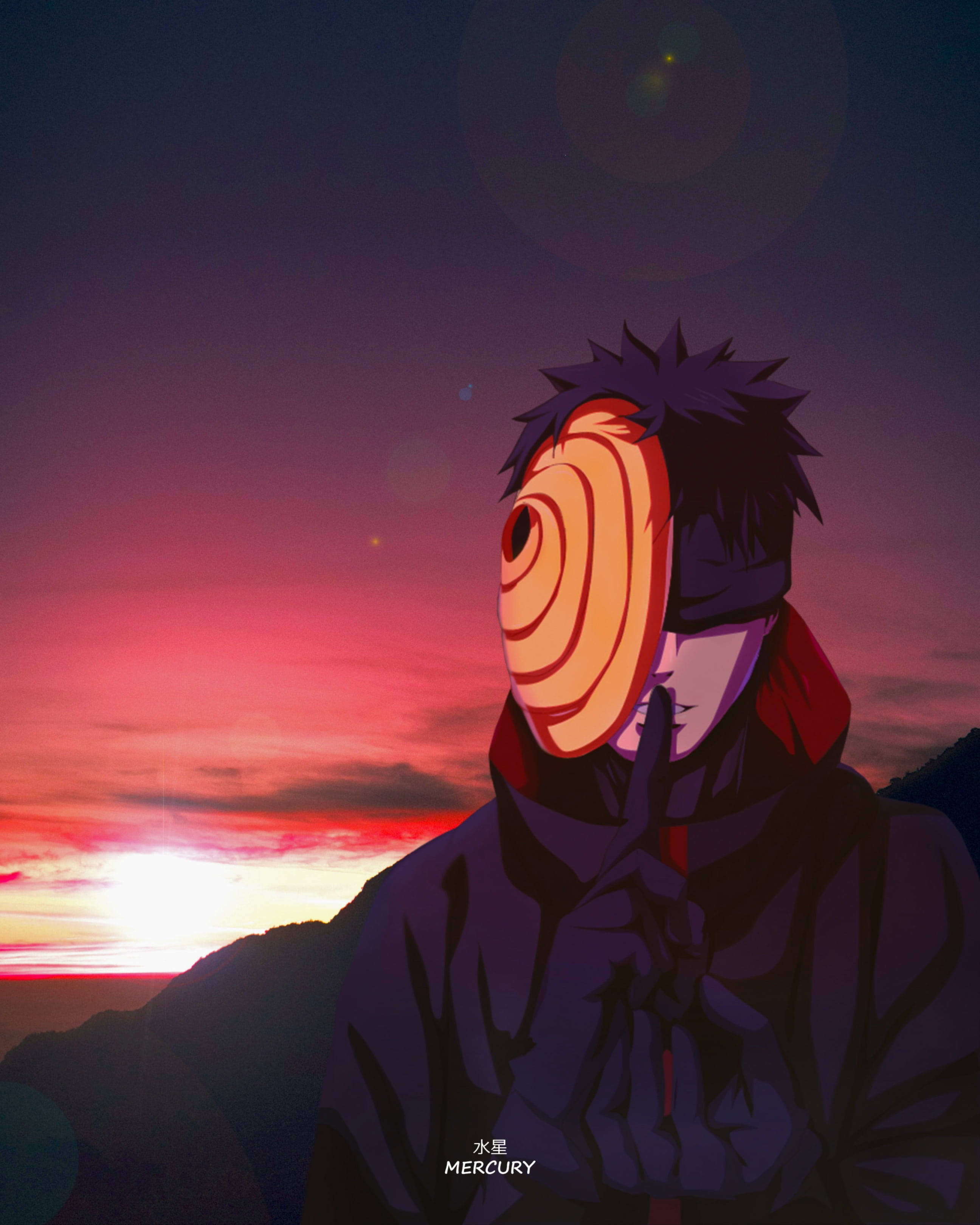 夕阳之下的蒙面宇智波带土 4K 壁纸