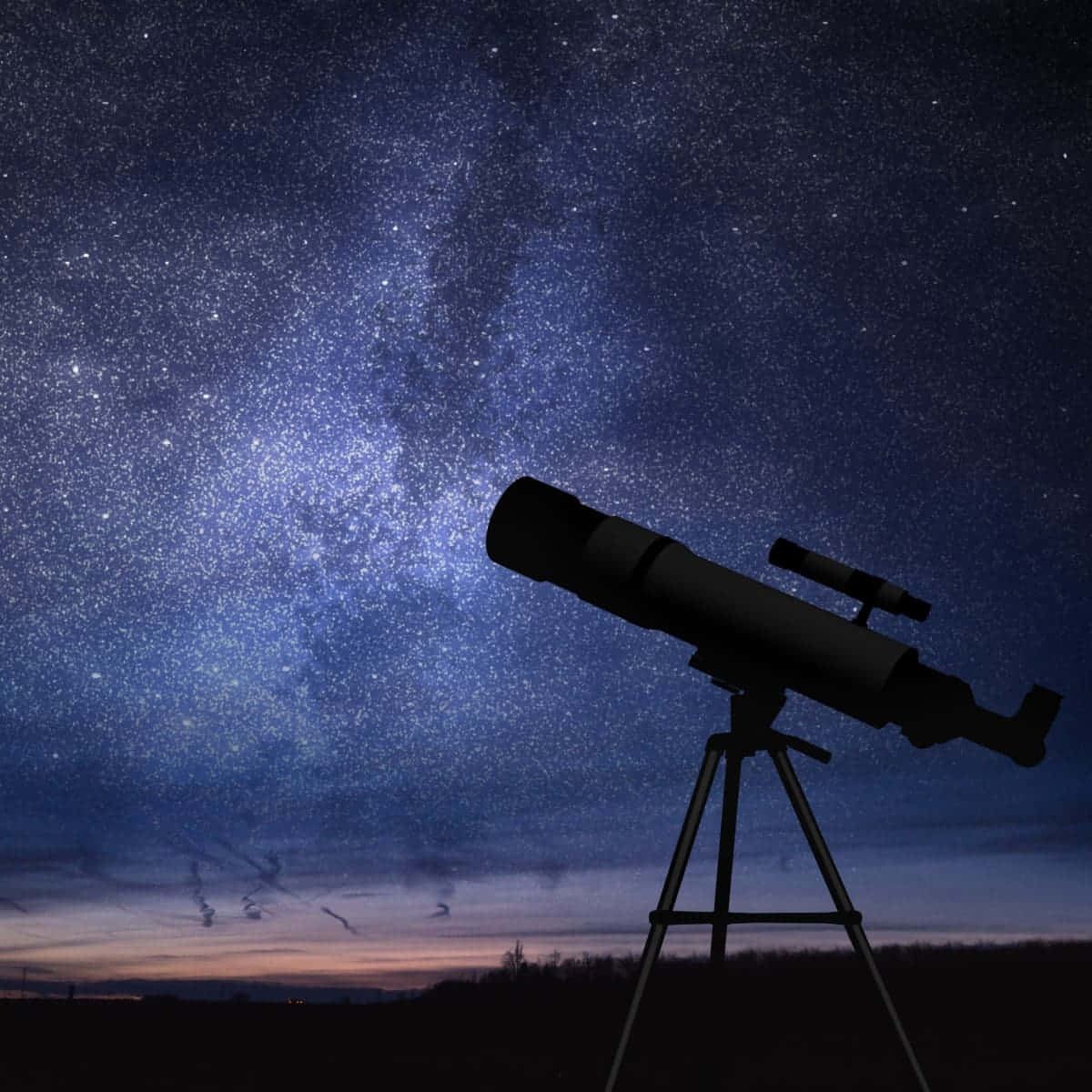 天文望远镜映衬缀满群星的夜空 壁纸
