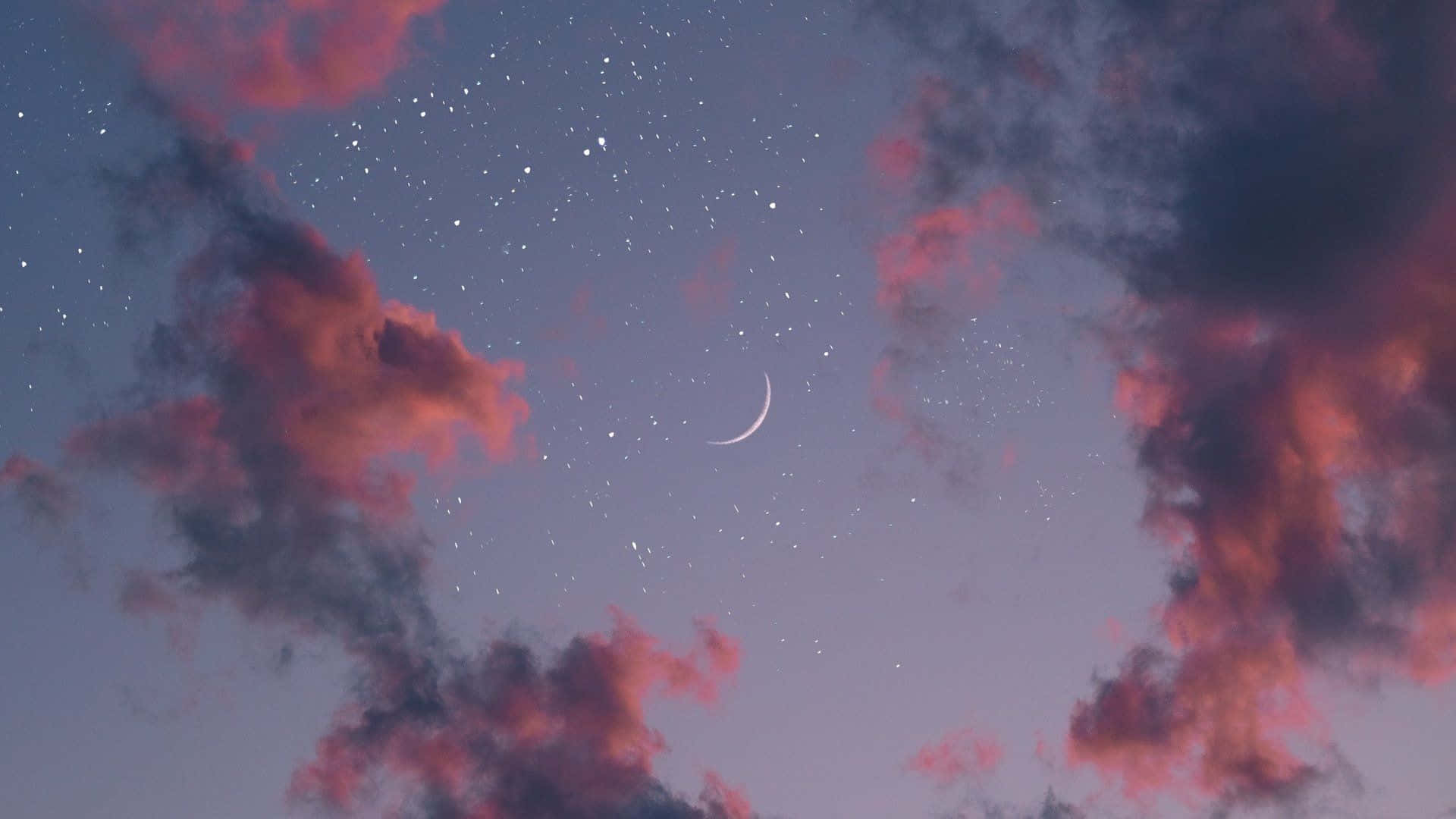 天空中的新月与星辰 壁纸