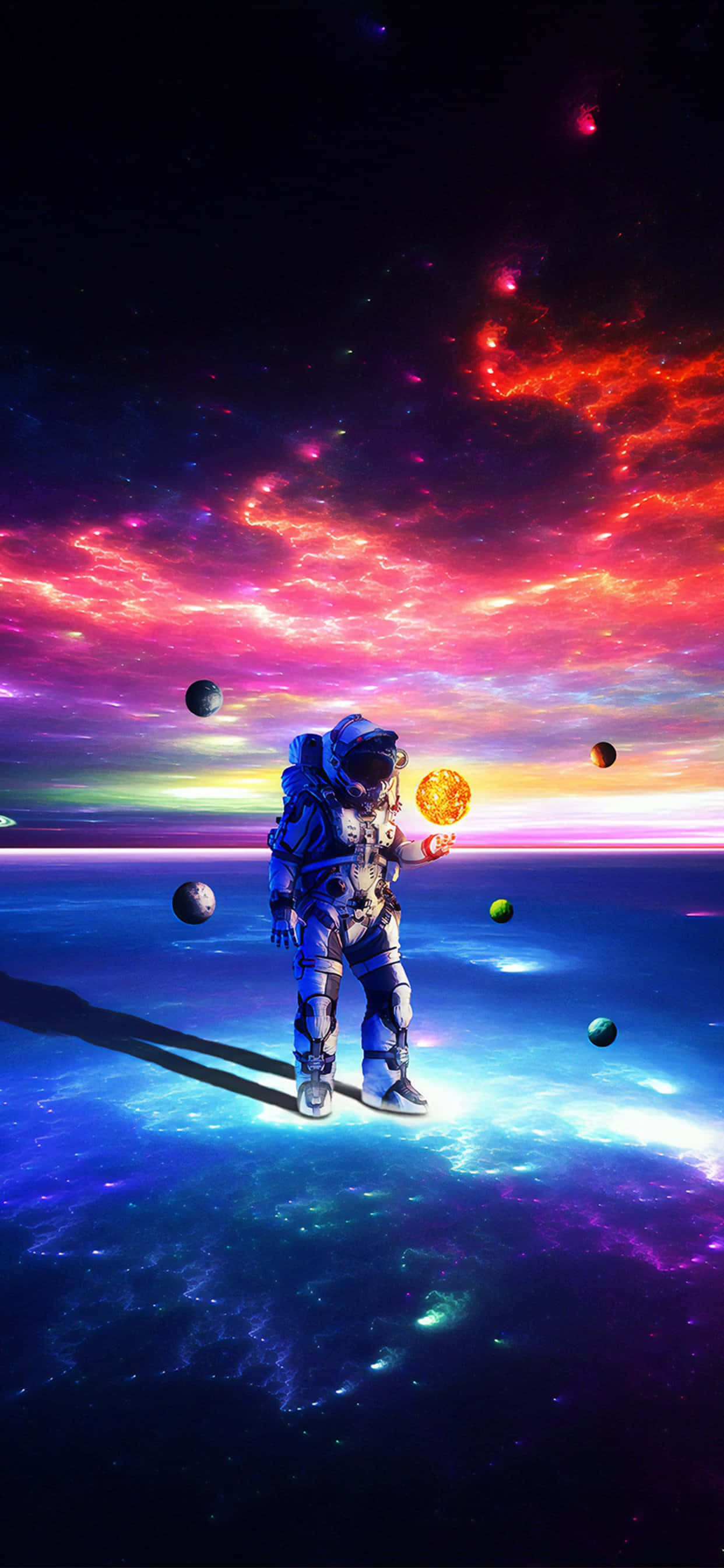 太空中站立着一位宇航员，周围有硬币 壁纸