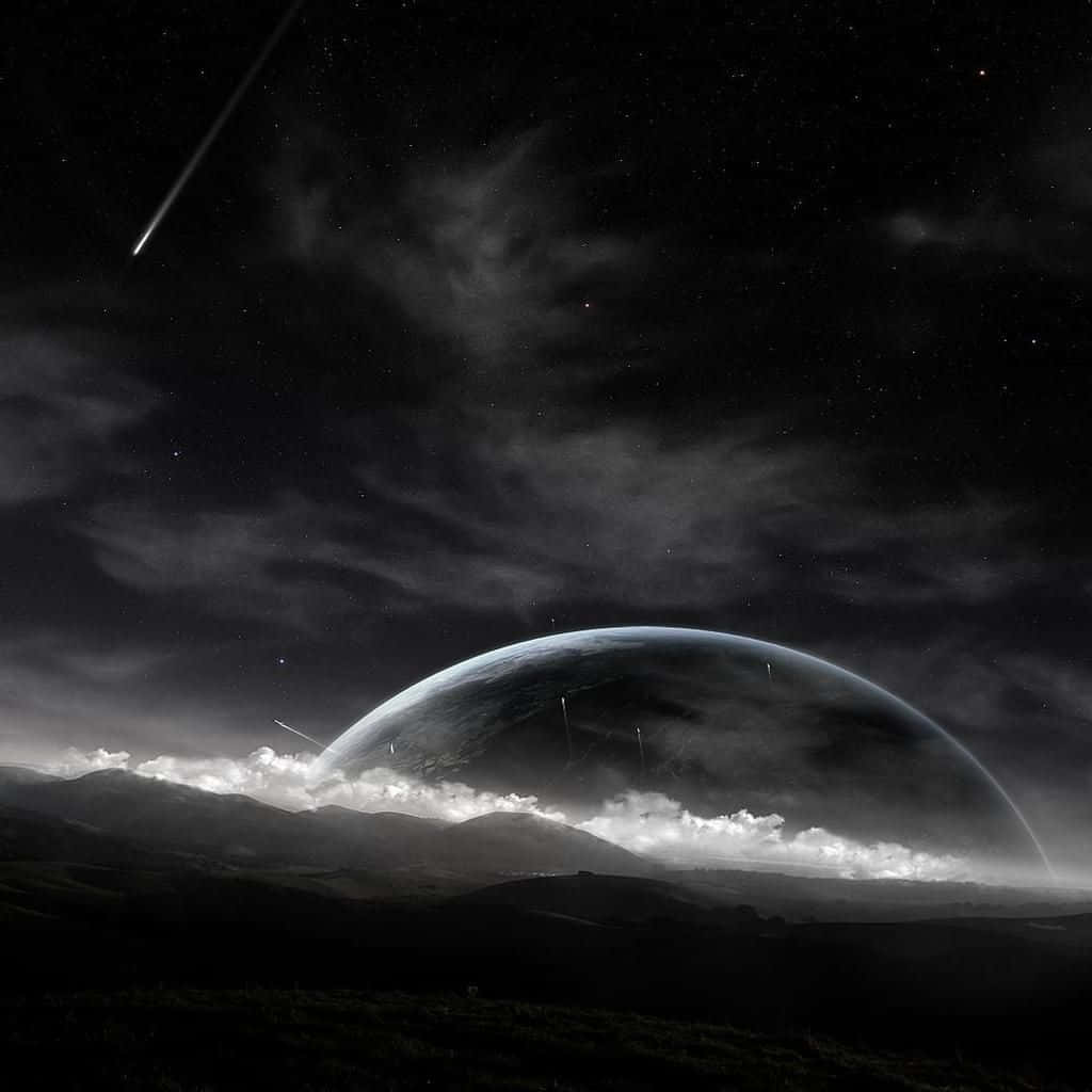 太空中黑暗中的行星iPad壁纸 壁纸