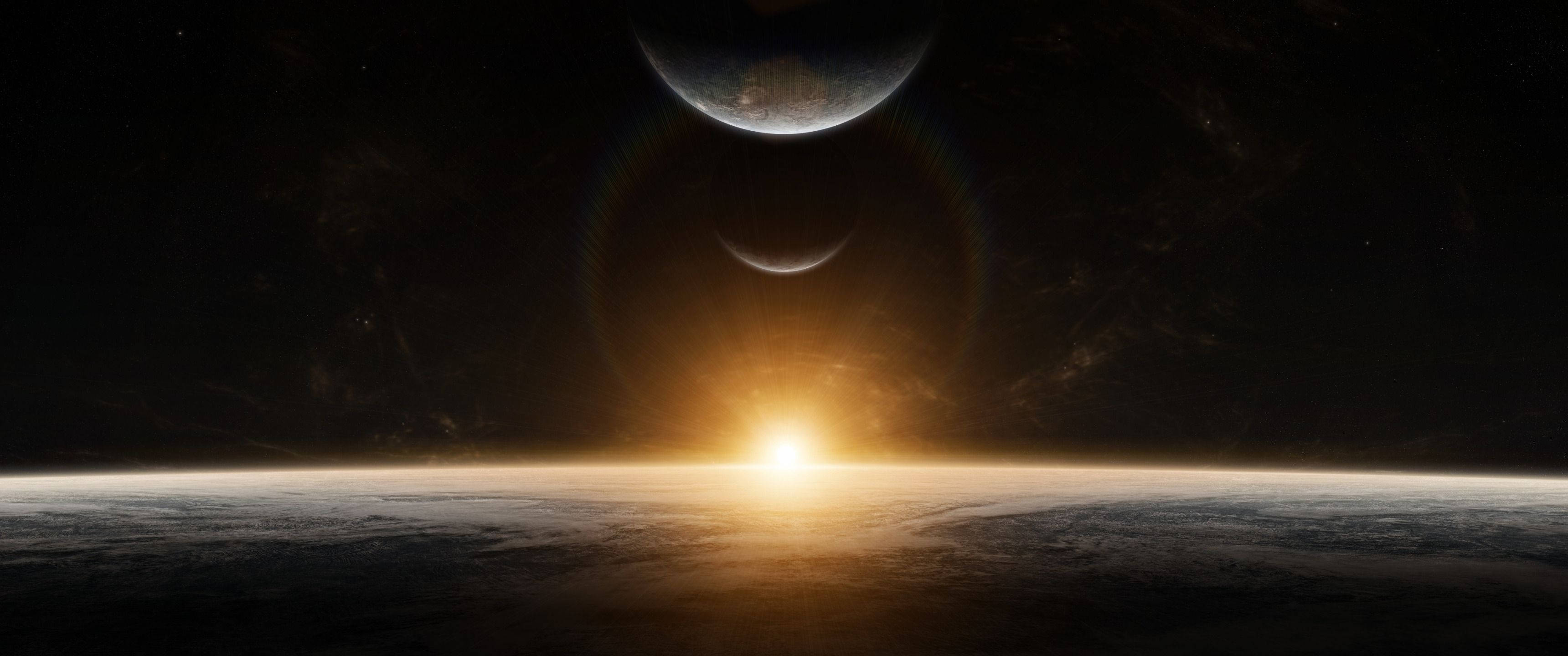 太空日出照亮行星 壁纸