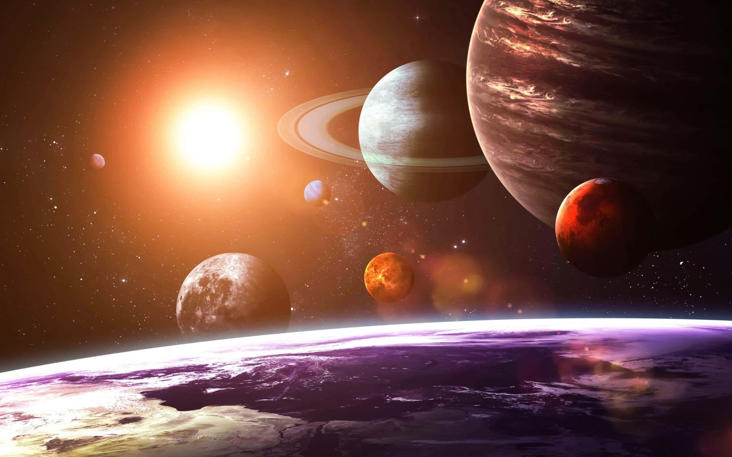 太阳系行星悬浮于地球之上 壁纸