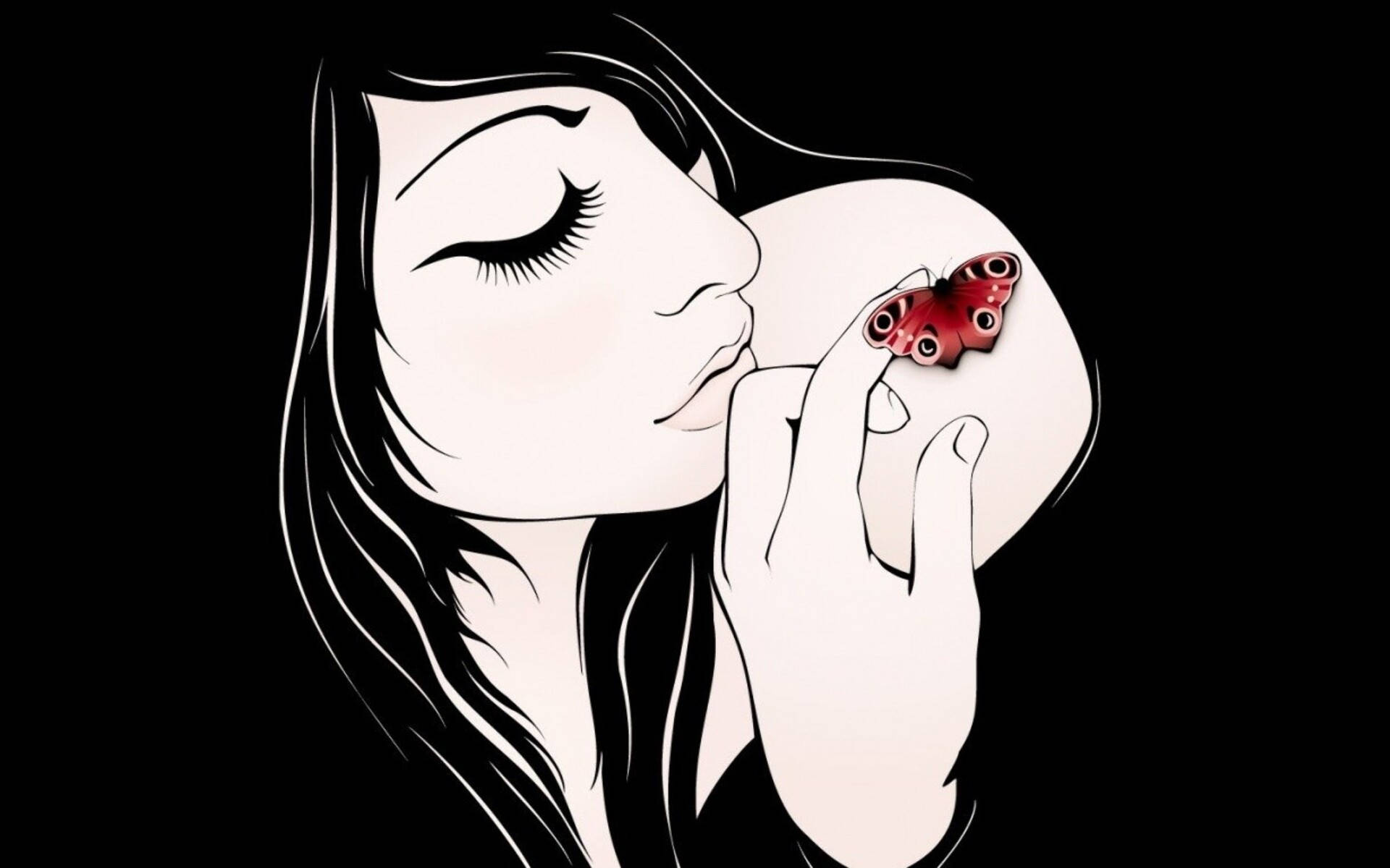 女子与蝴蝶艺术画作 壁纸