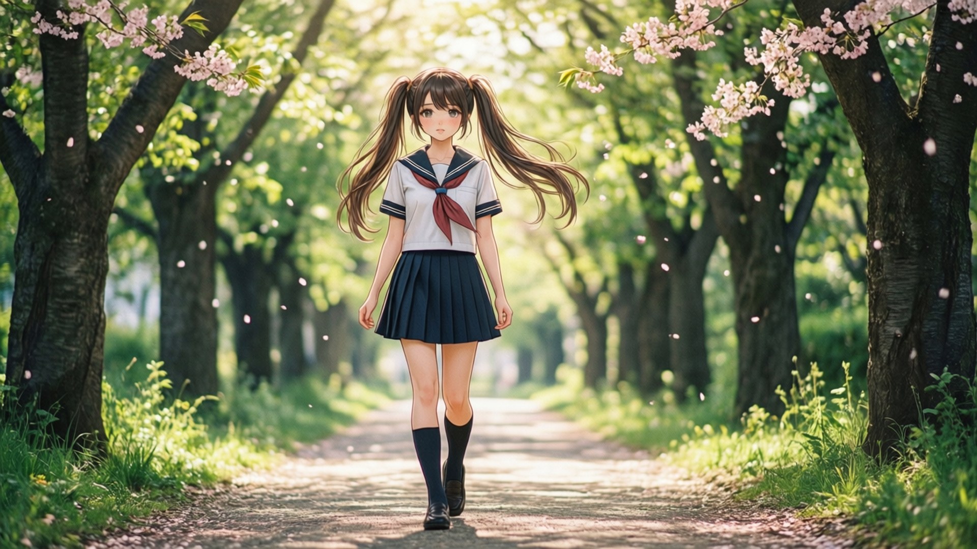 女学生漫步 壁纸