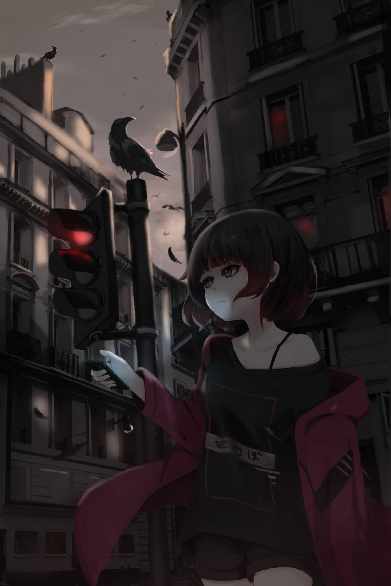 女孩与乌鸦动漫手机壁纸 壁纸