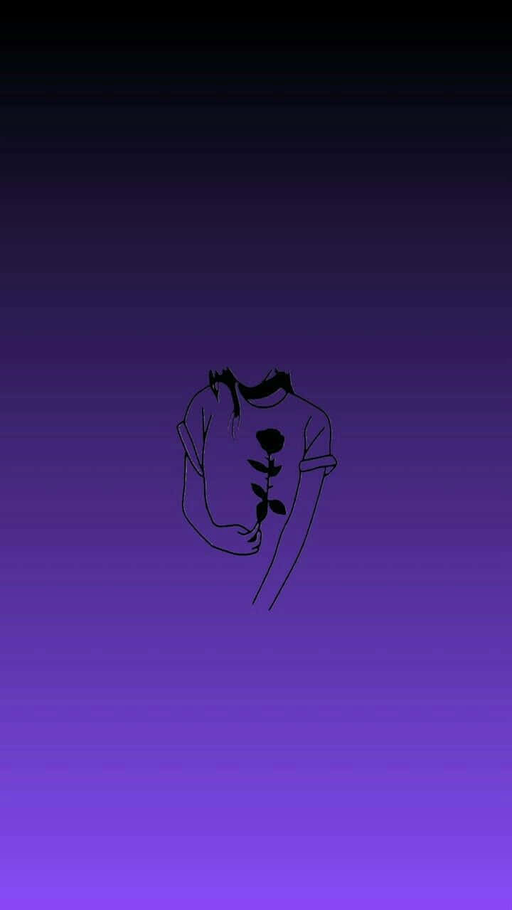 女孩持玫瑰暗调美学紫色背景 壁纸