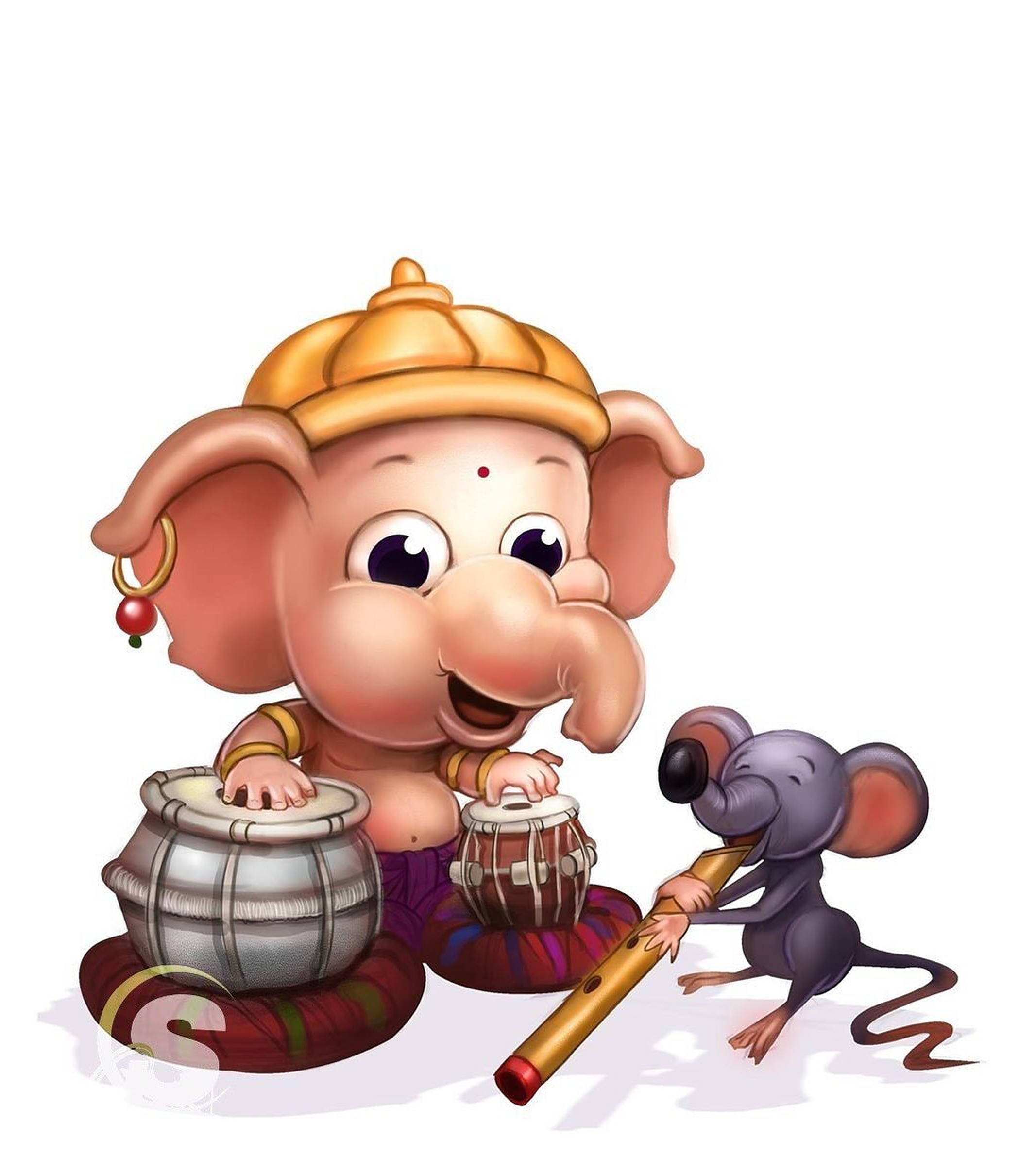 婴儿象神 Ganesh 鼠鼓艺术 壁纸