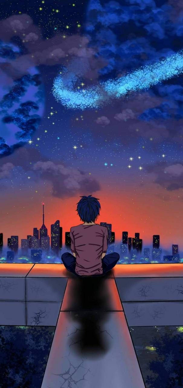 孤身屋顶的动漫少年 壁纸