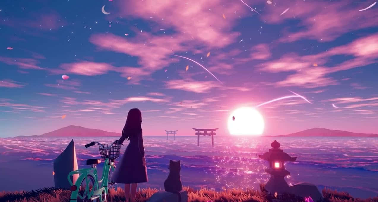 宁静动漫少女仰望天空