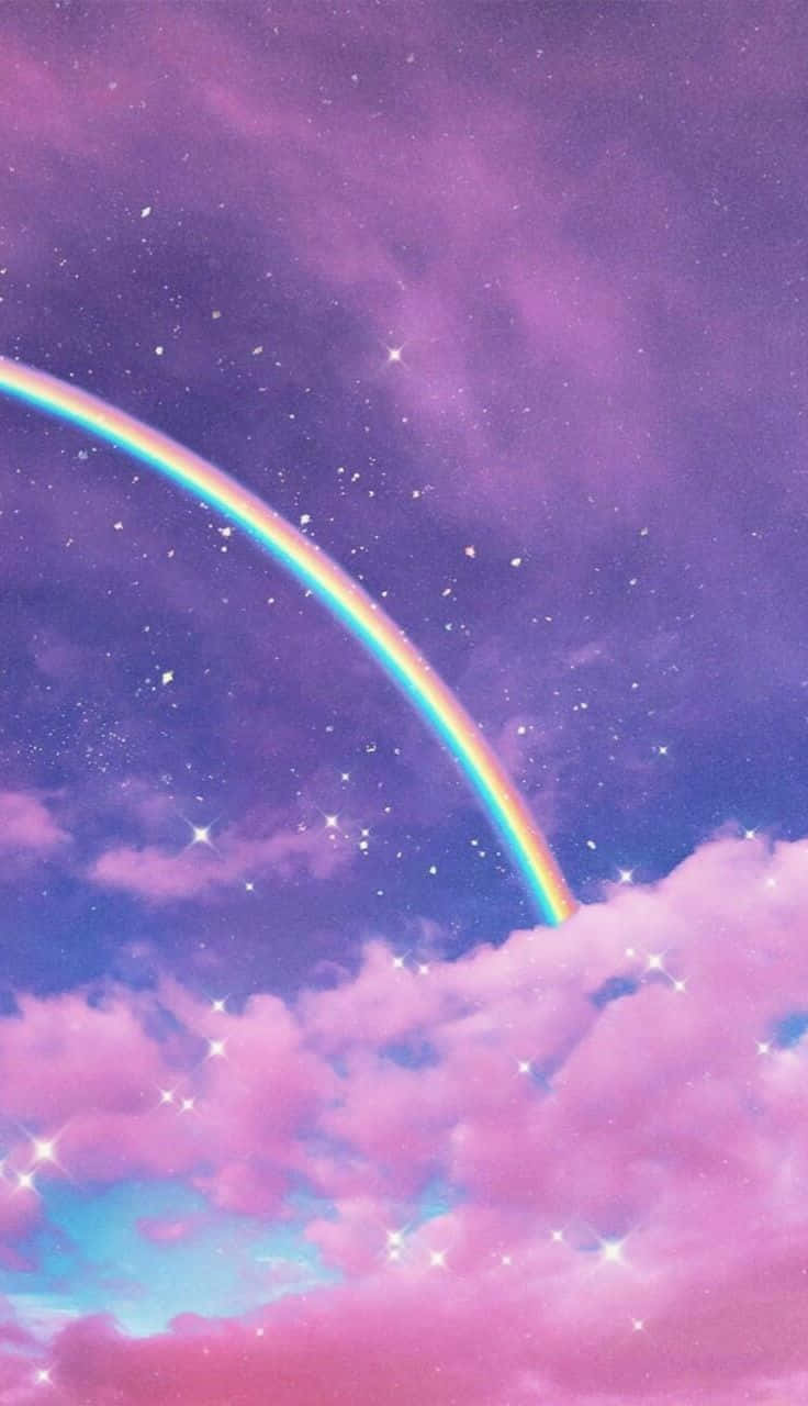宁静天空中一道绚丽的彩虹。 壁纸