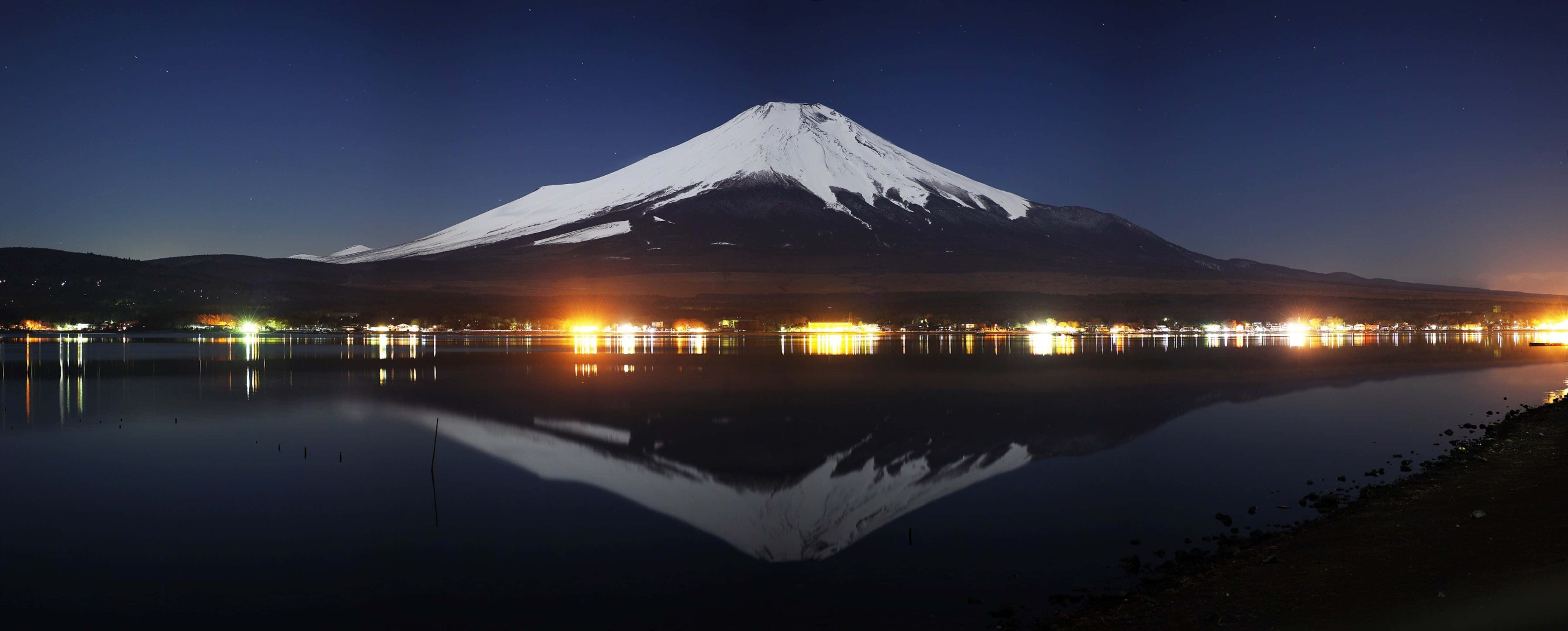富士山冷色调双屏壁纸 壁纸