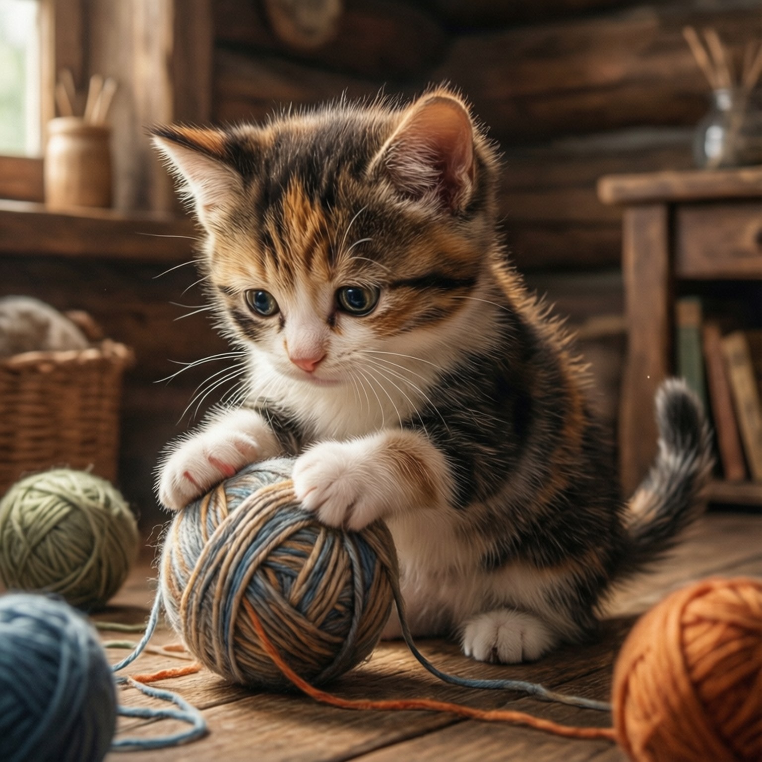 小猫与毛线 壁纸