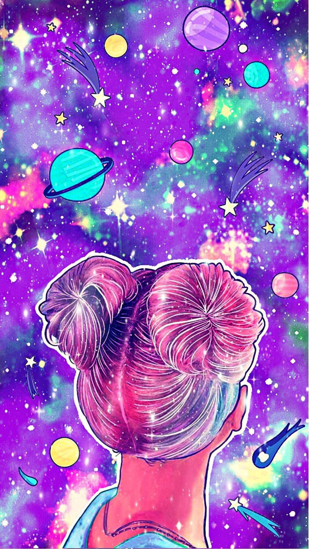 少女凝视可爱星系 壁纸