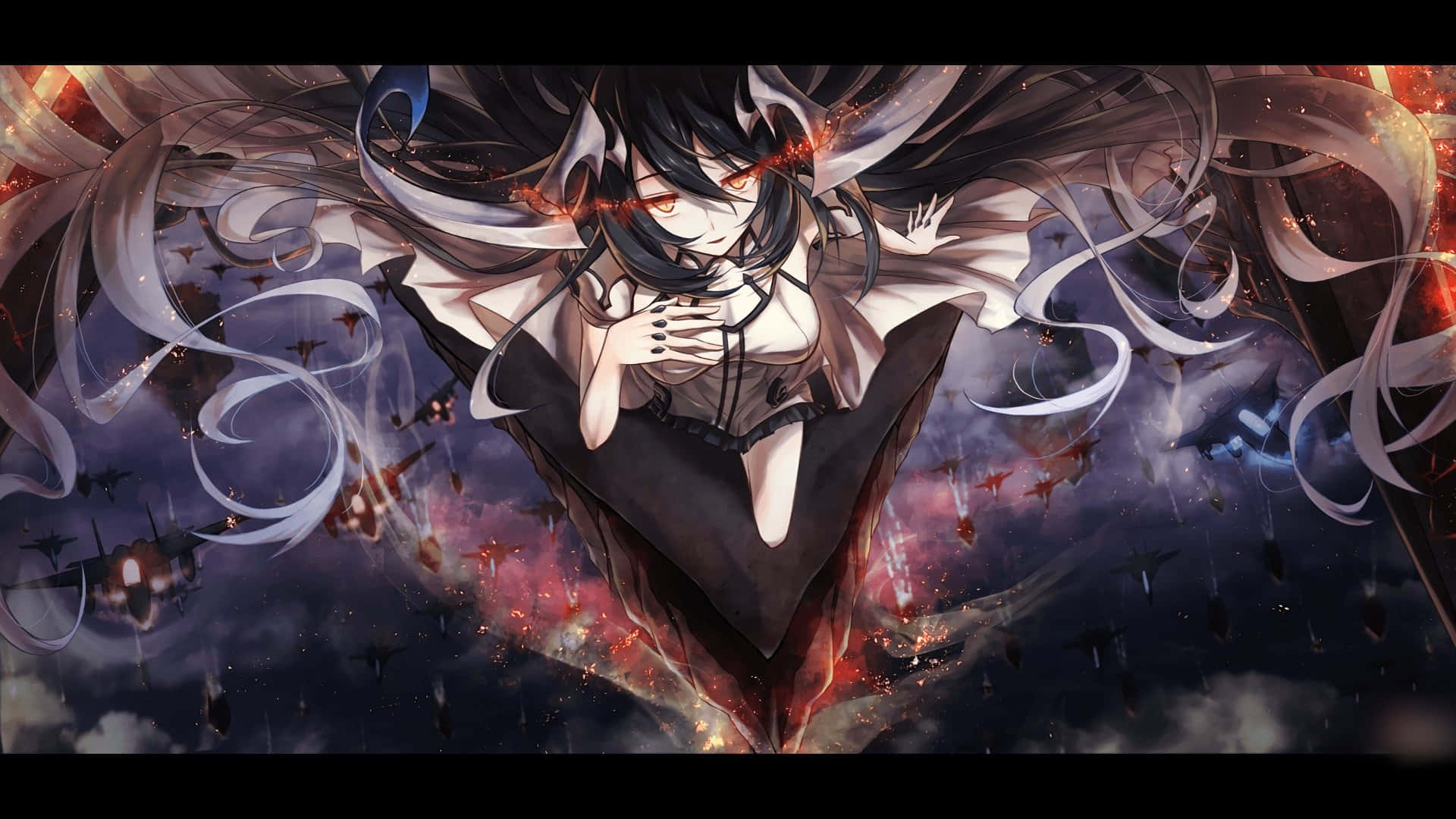 少女展翅飞越火焰 壁纸