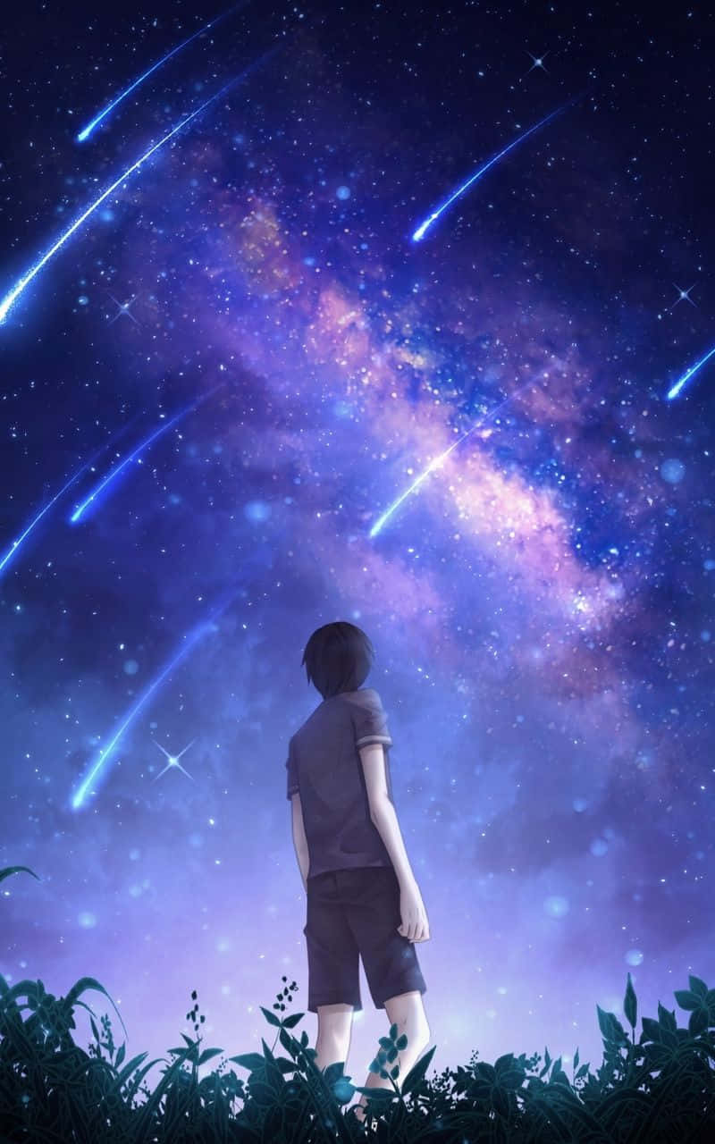 少年仰望夜空动漫天空 壁纸