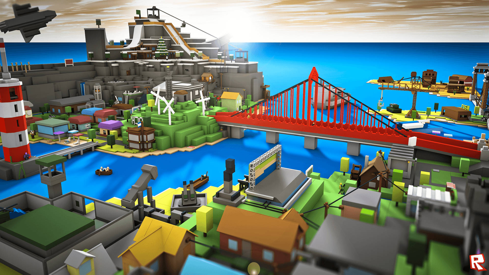 Roblox游戏中城镇建筑的酷炫3D壁纸