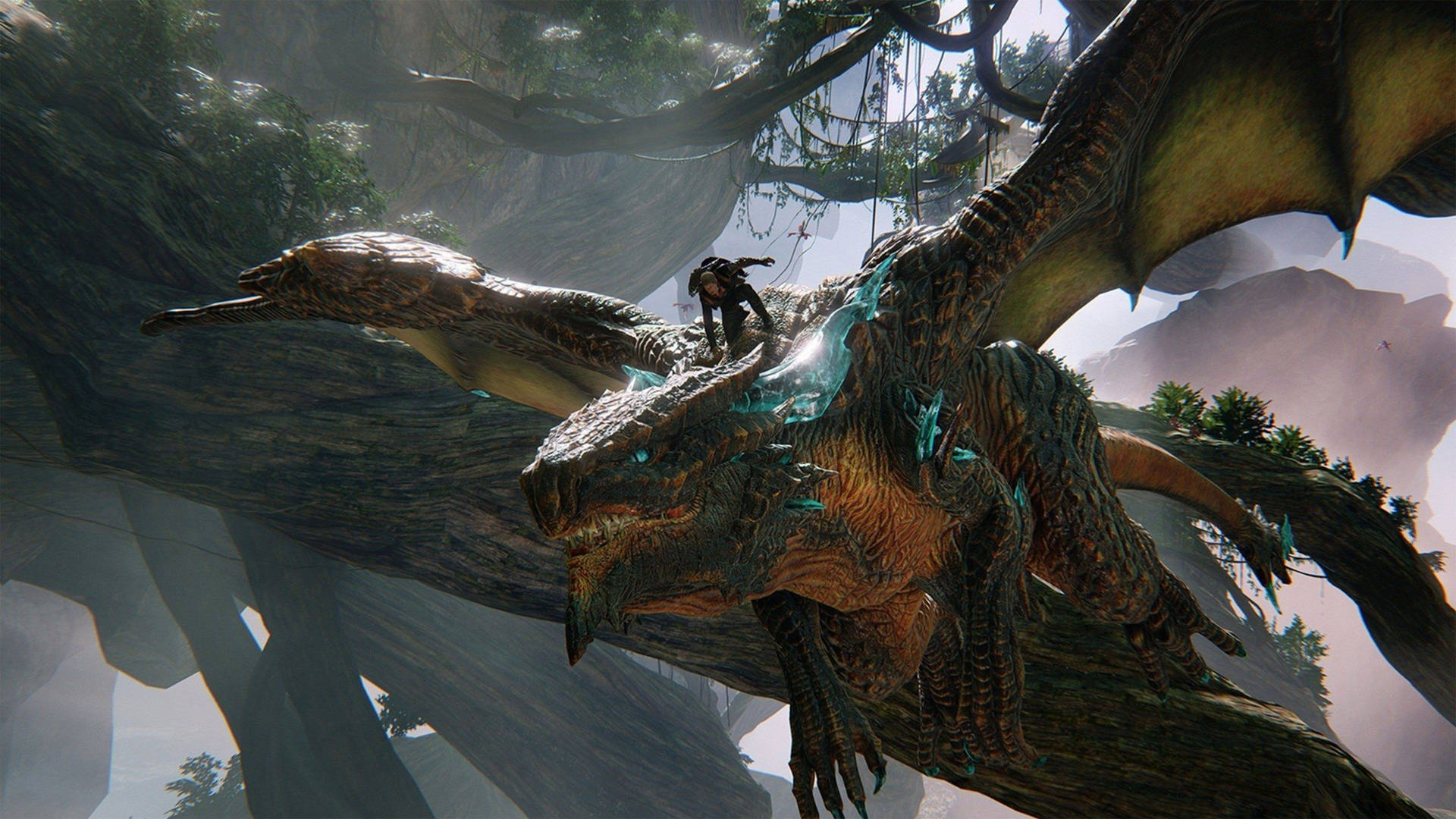 巨大的暗色 Scalebound 龙飞翔 4K 壁纸
