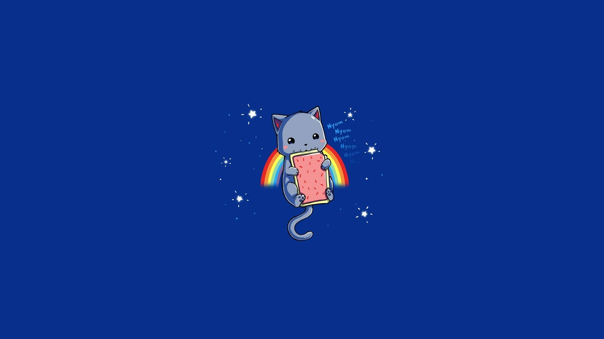 彩虹上的卡通猫咪 壁纸