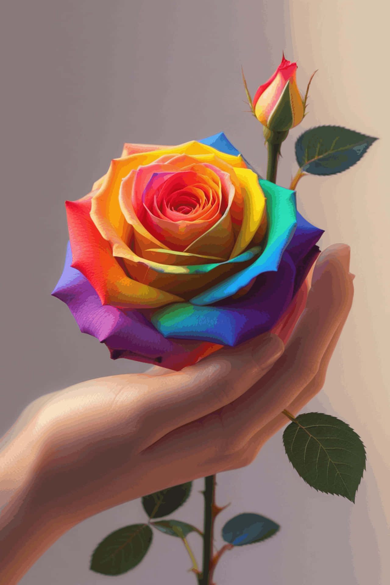 花朵，手，情人节，玫瑰，灵性，骄傲，LGBTQ，彩虹，爱