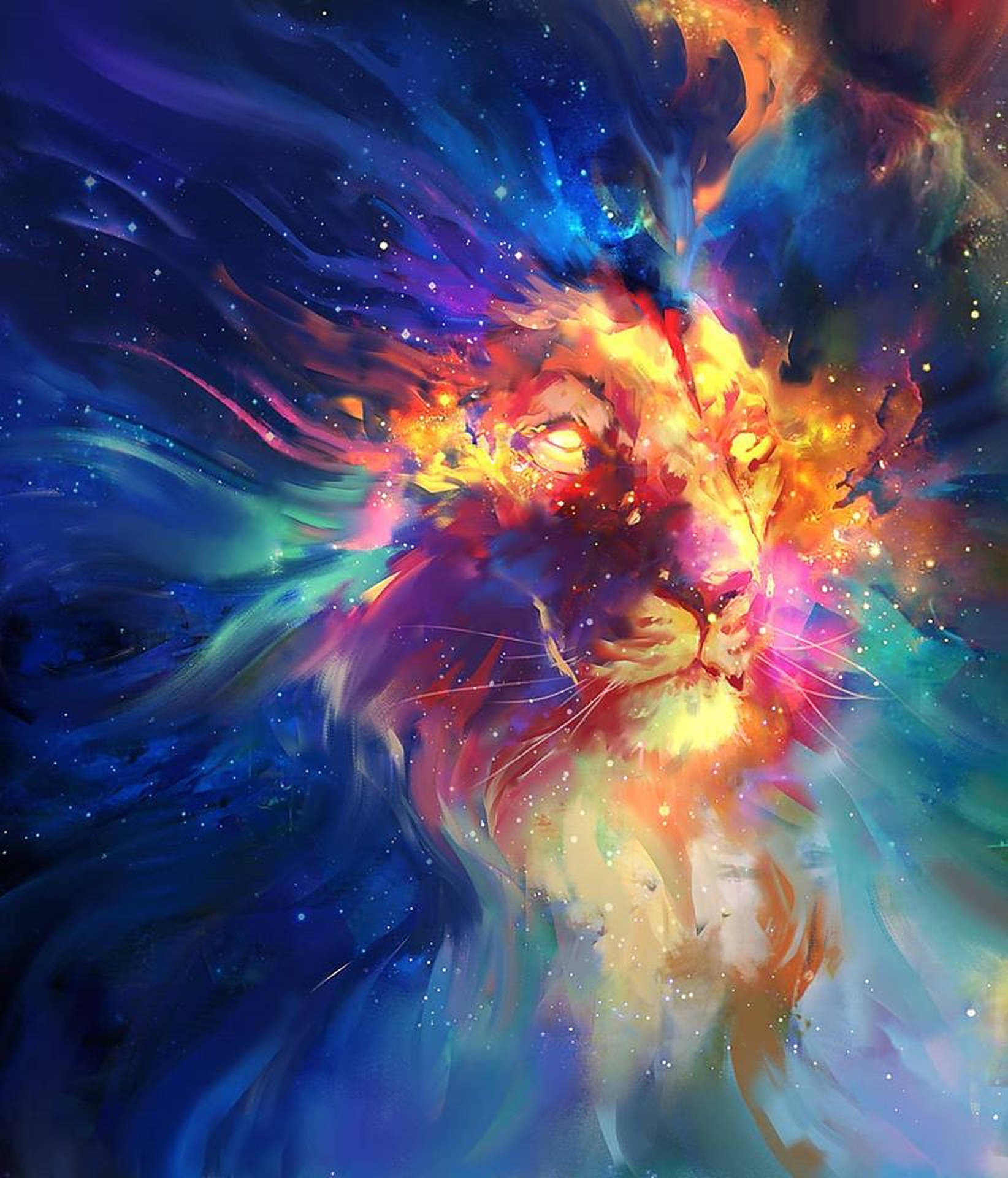 彩虹银河狮子绘画 壁纸