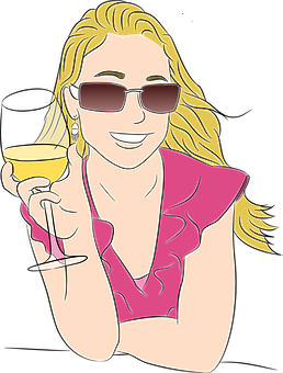 微笑女性手持酒杯插画 壁纸