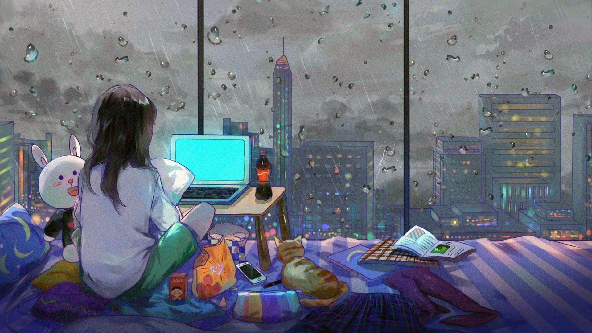 忙碌的动漫少女房间 壁纸
