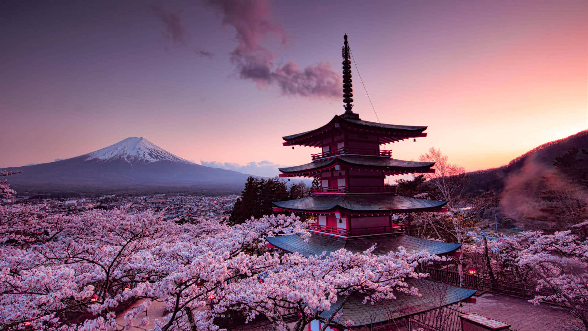 忠灵塔与富士山景 壁纸