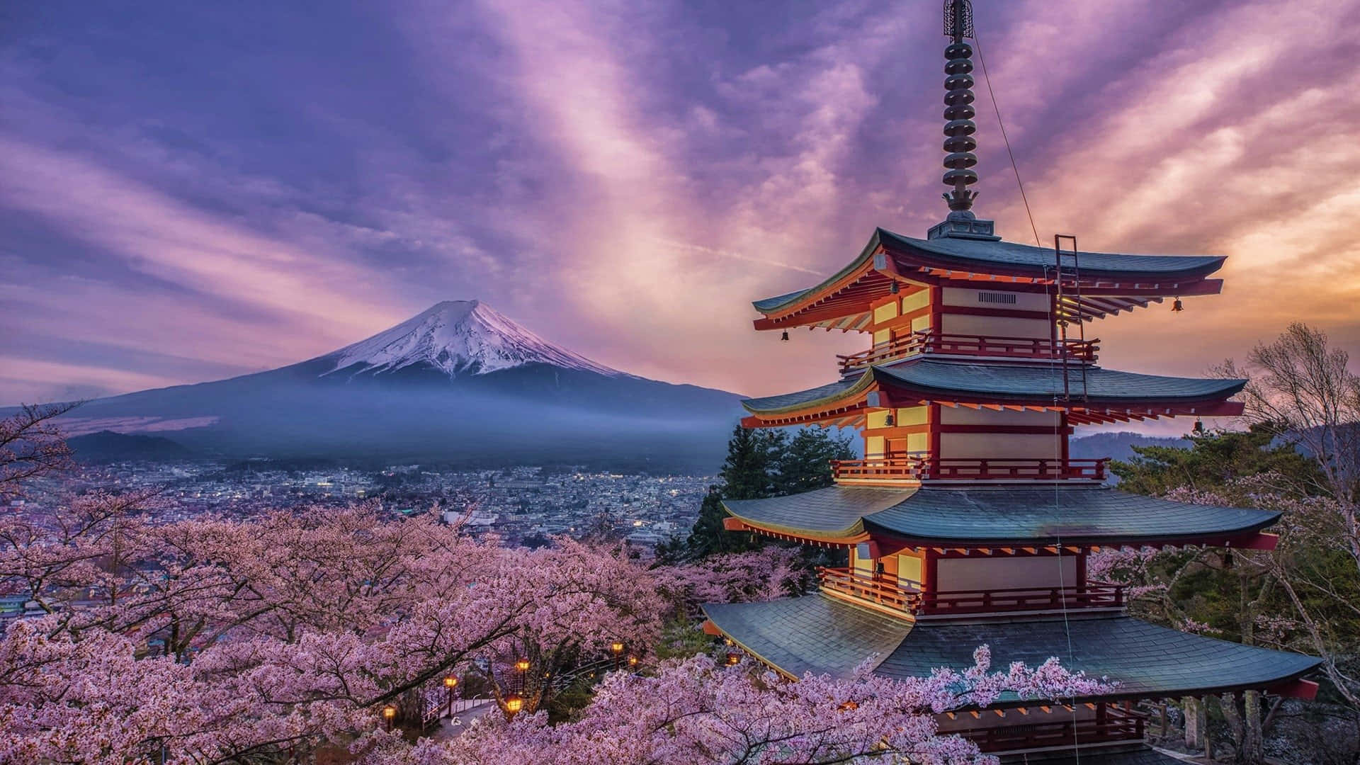 忠灵塔远眺富士山景 壁纸