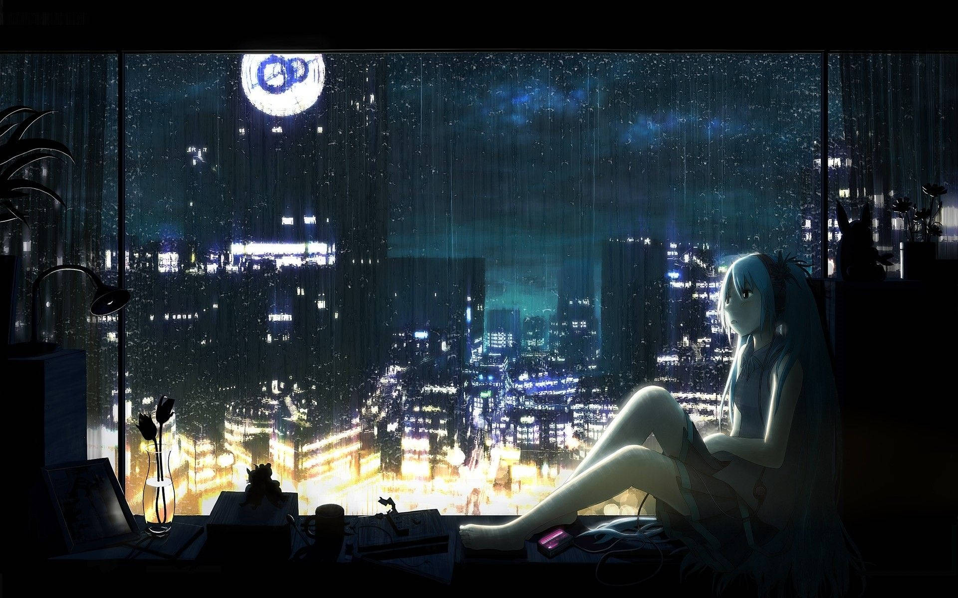 忧郁动漫少女窗边美学 壁纸