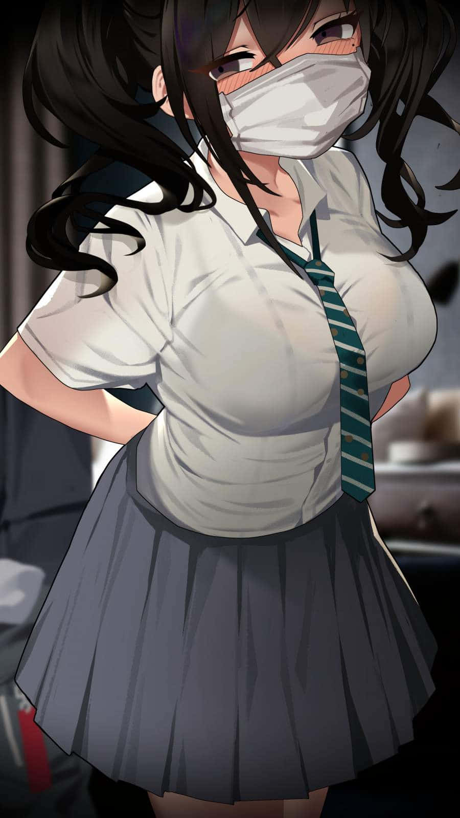 性感动漫少女制服口罩 壁纸