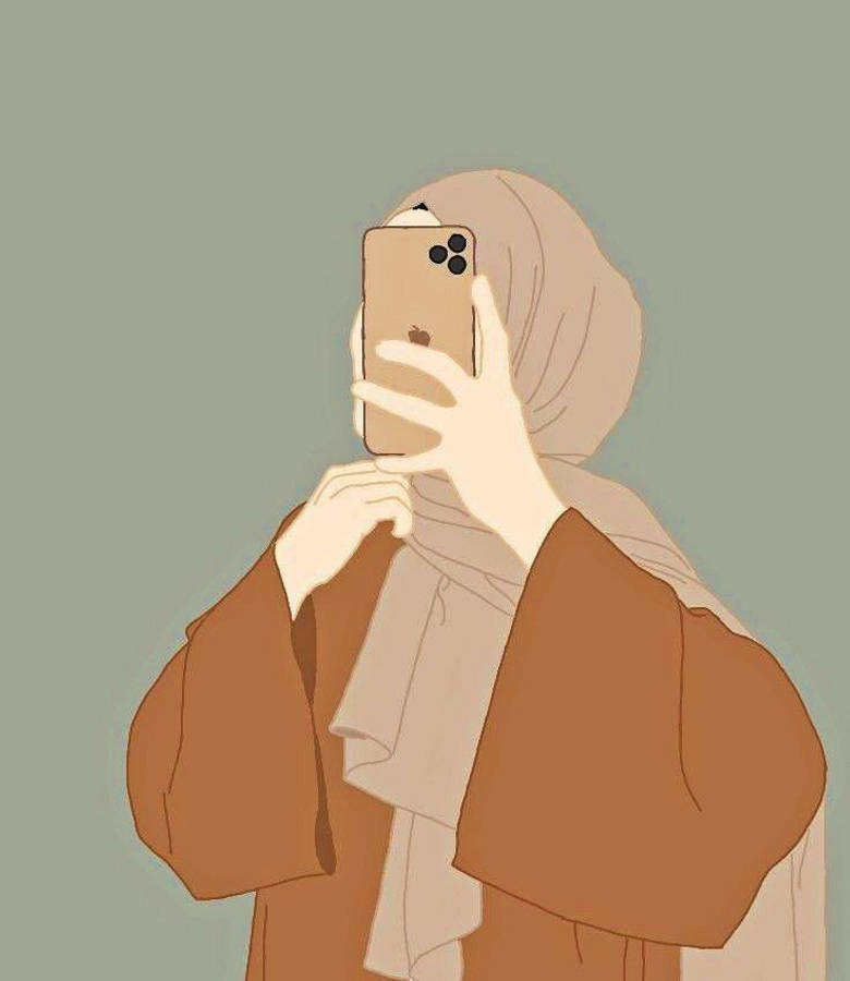戴头巾的卡通女孩手持iPhone 壁纸