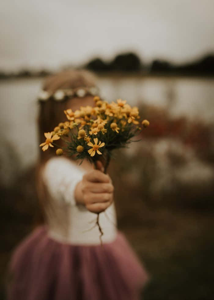手持黄花的情绪女孩图片 壁纸