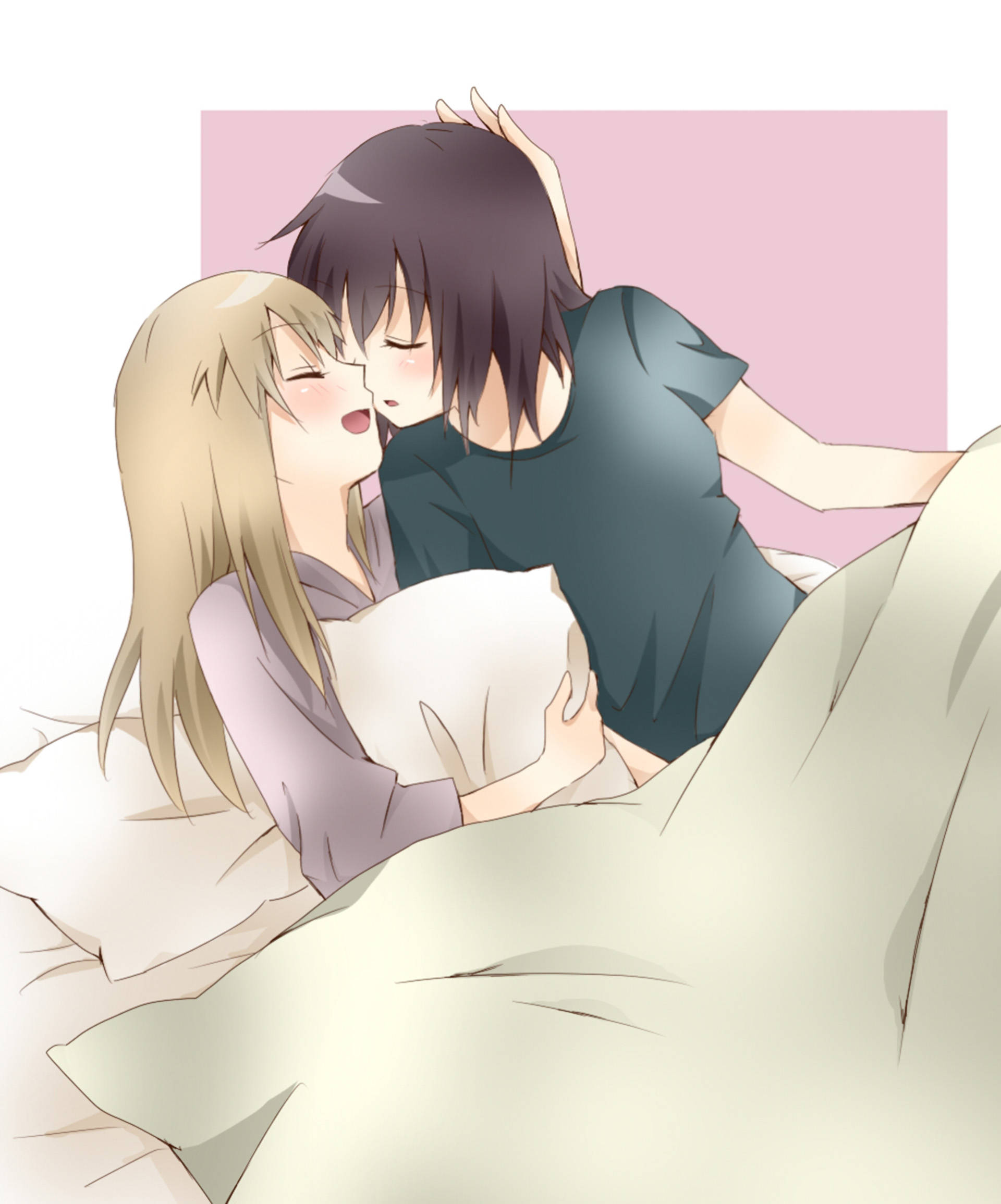 拥抱的动漫百合情侣 壁纸