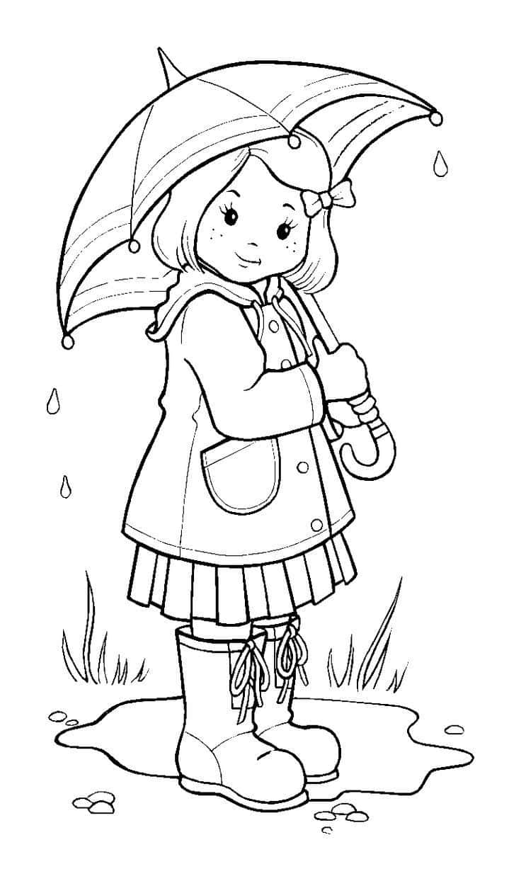 持伞女孩涂色页 壁纸
