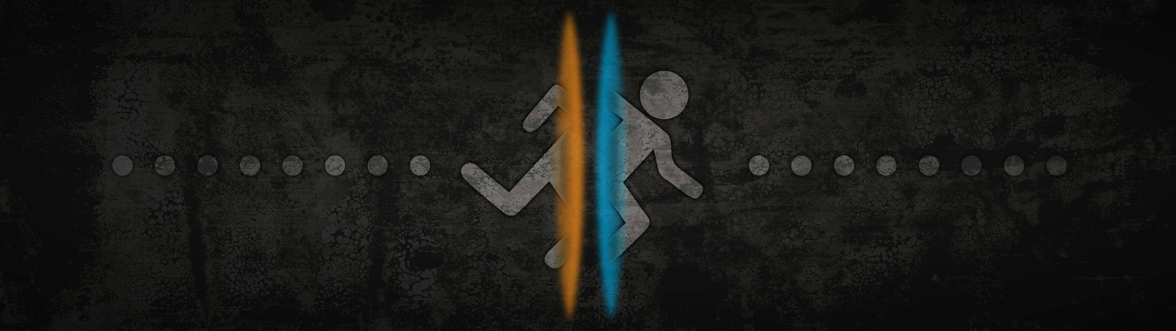 奔跑男子穿过传送门环双屏壁纸