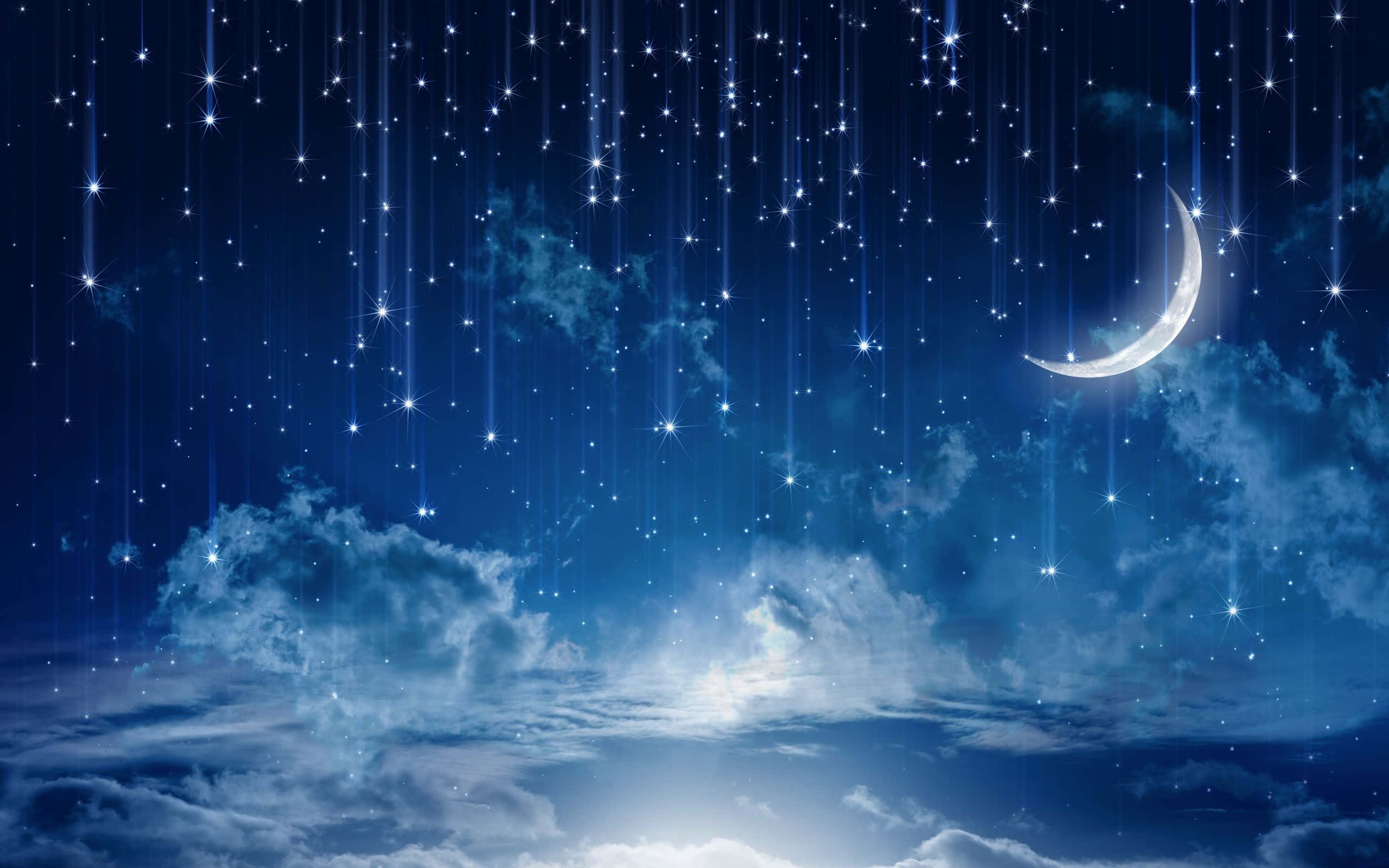 新月与流星共舞的魔法夜空 壁纸
