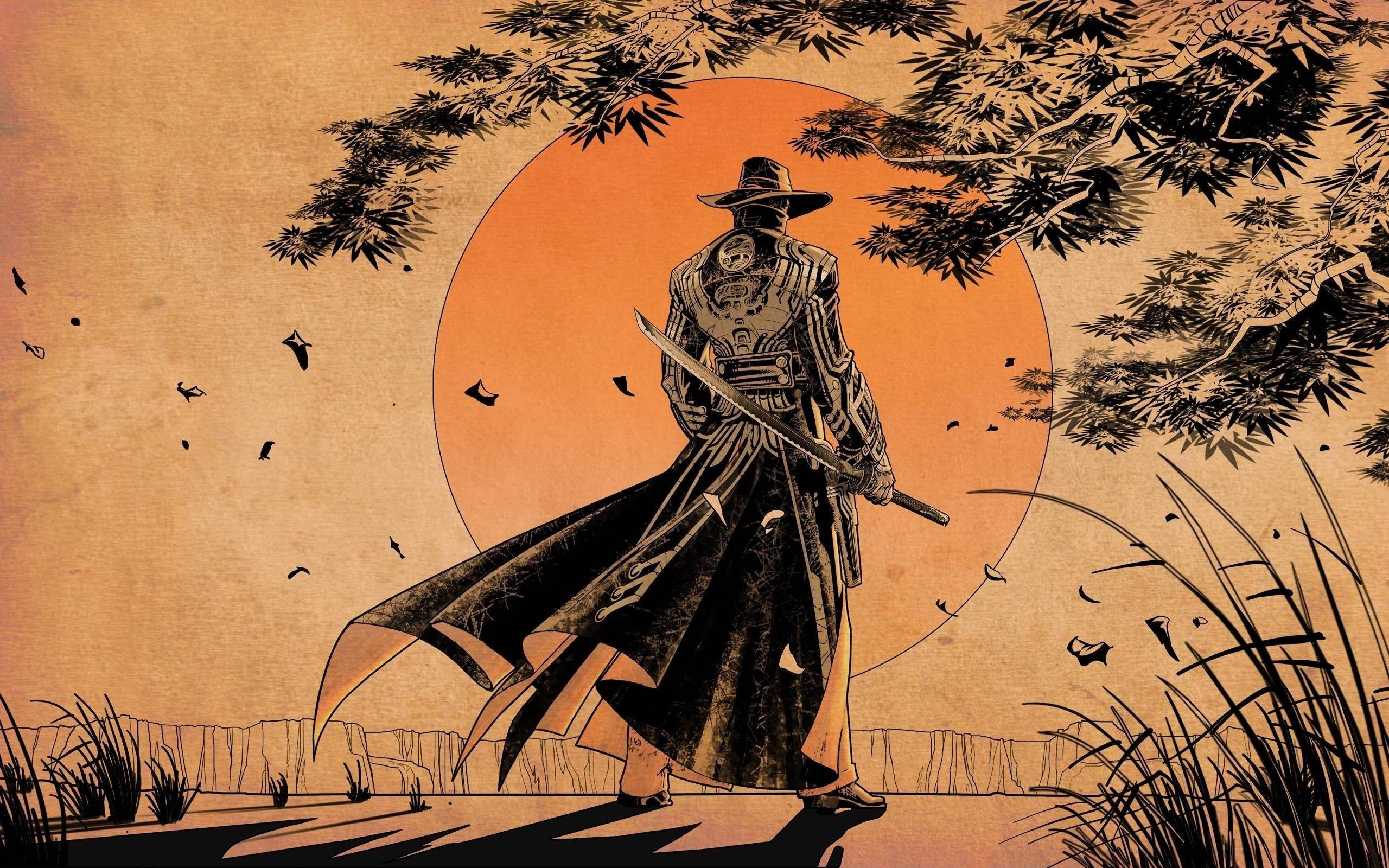 日式武士牛仔帽 壁纸