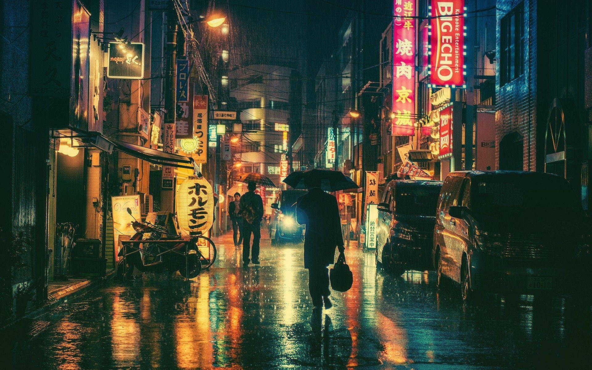 日本动漫城市夜景广告牌 壁纸