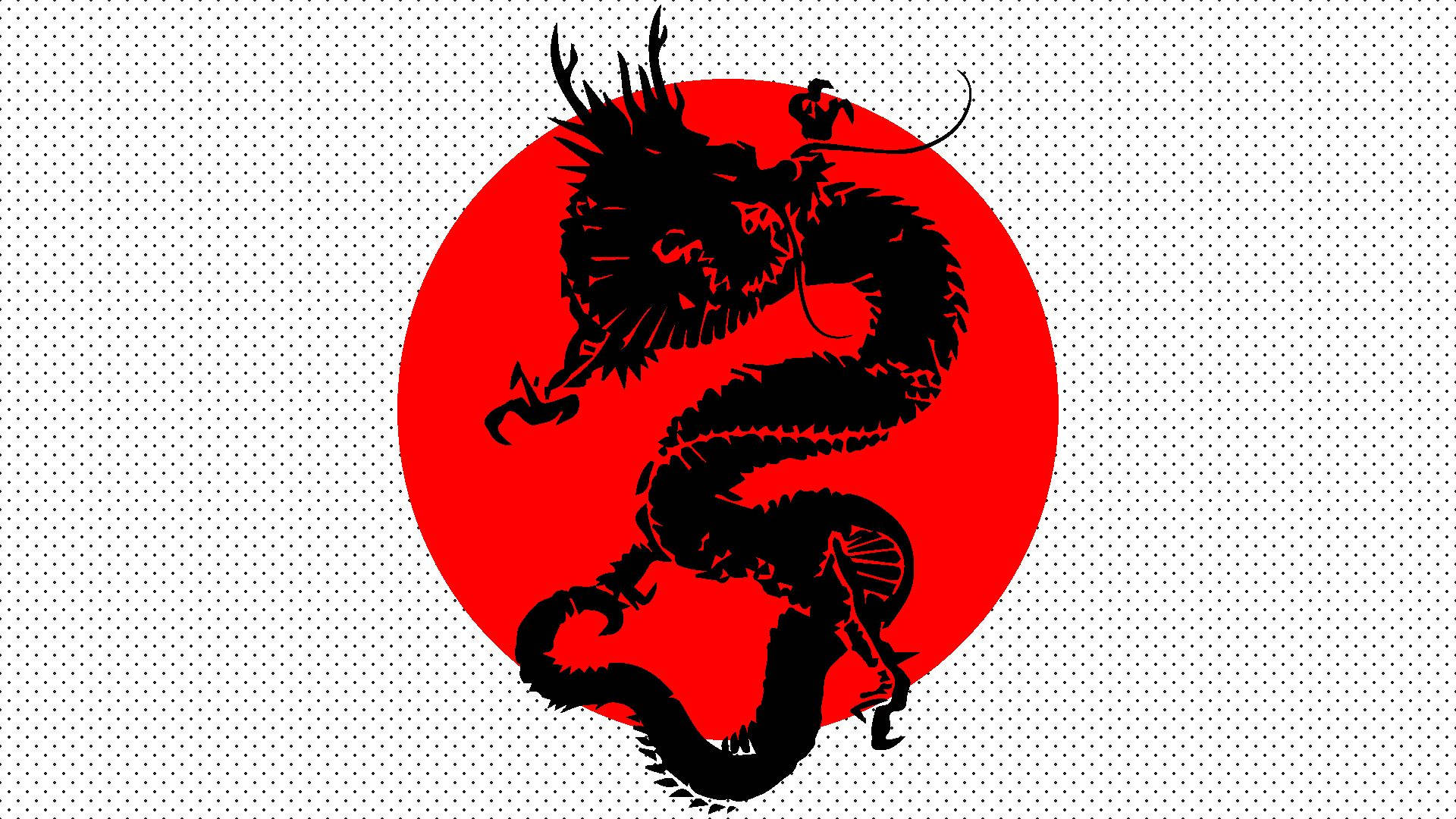 日本国旗上的黑龙艺术 壁纸