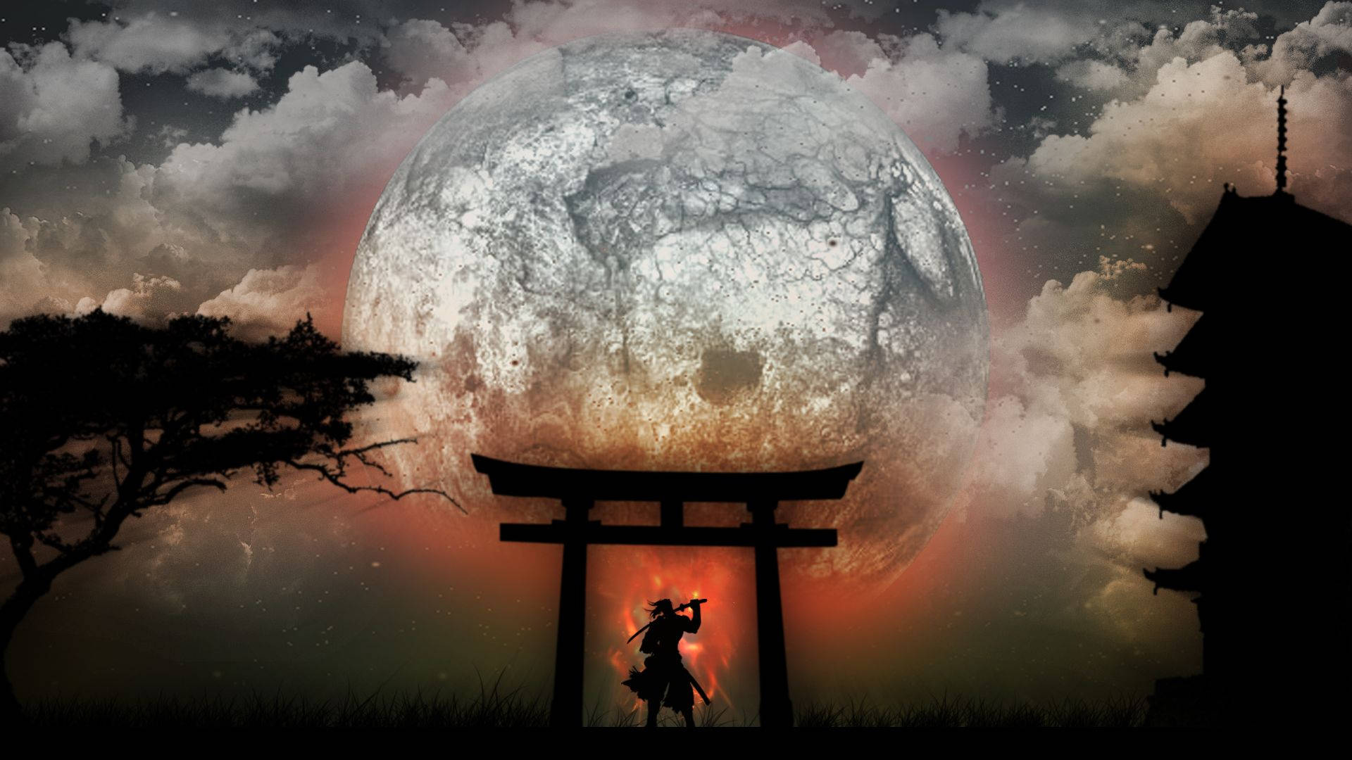 日本武士月亮鸟居 壁纸