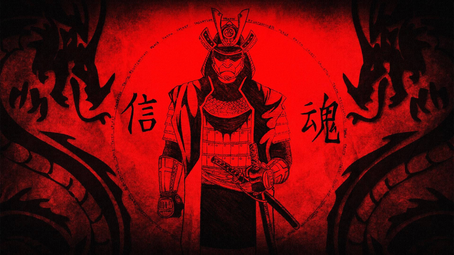 日本武士红双龙 壁纸